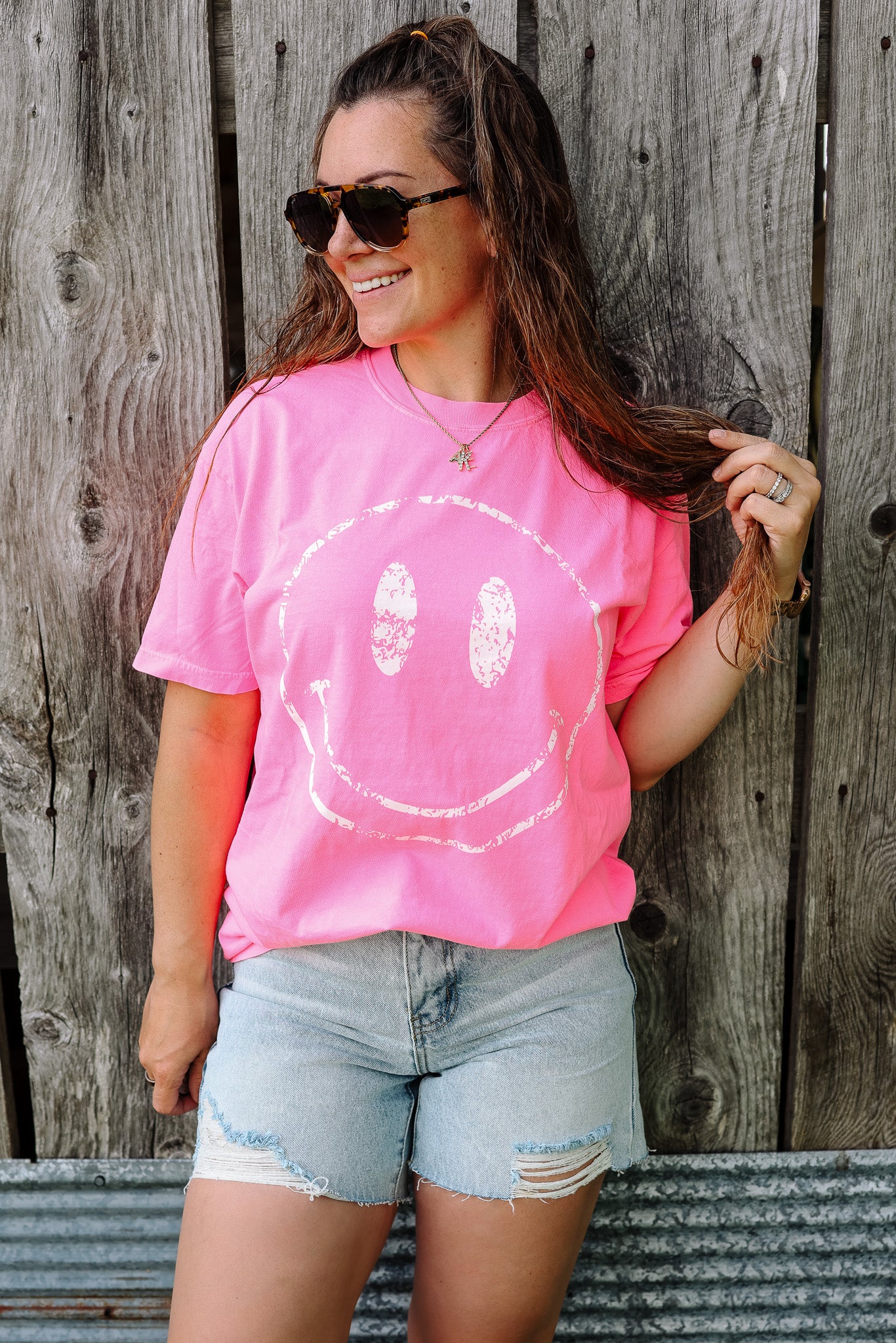 Neon Happy Face Graphic Tee - Multiple Colors