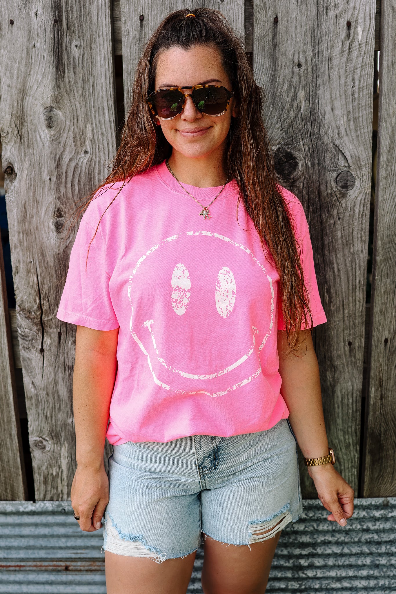 Neon Happy Face Graphic Tee - Multiple Colors