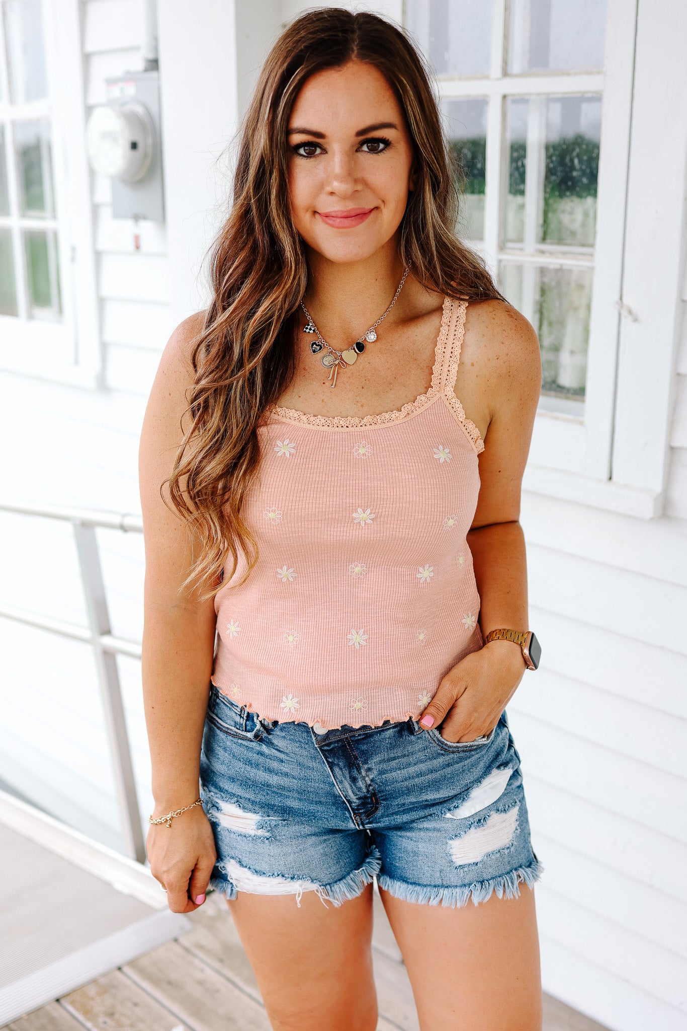 Indra Embroidered Cami - Salmon