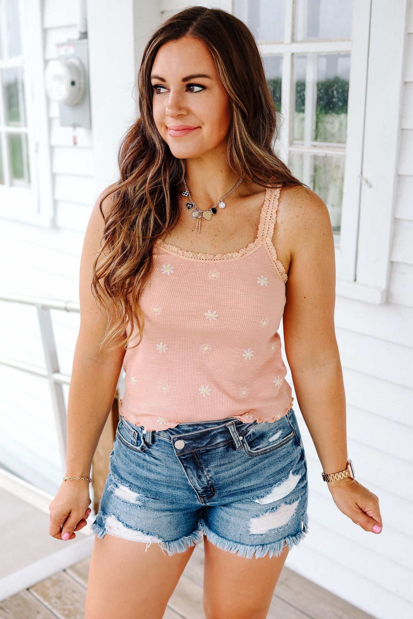 Indra Embroidered Cami - Salmon