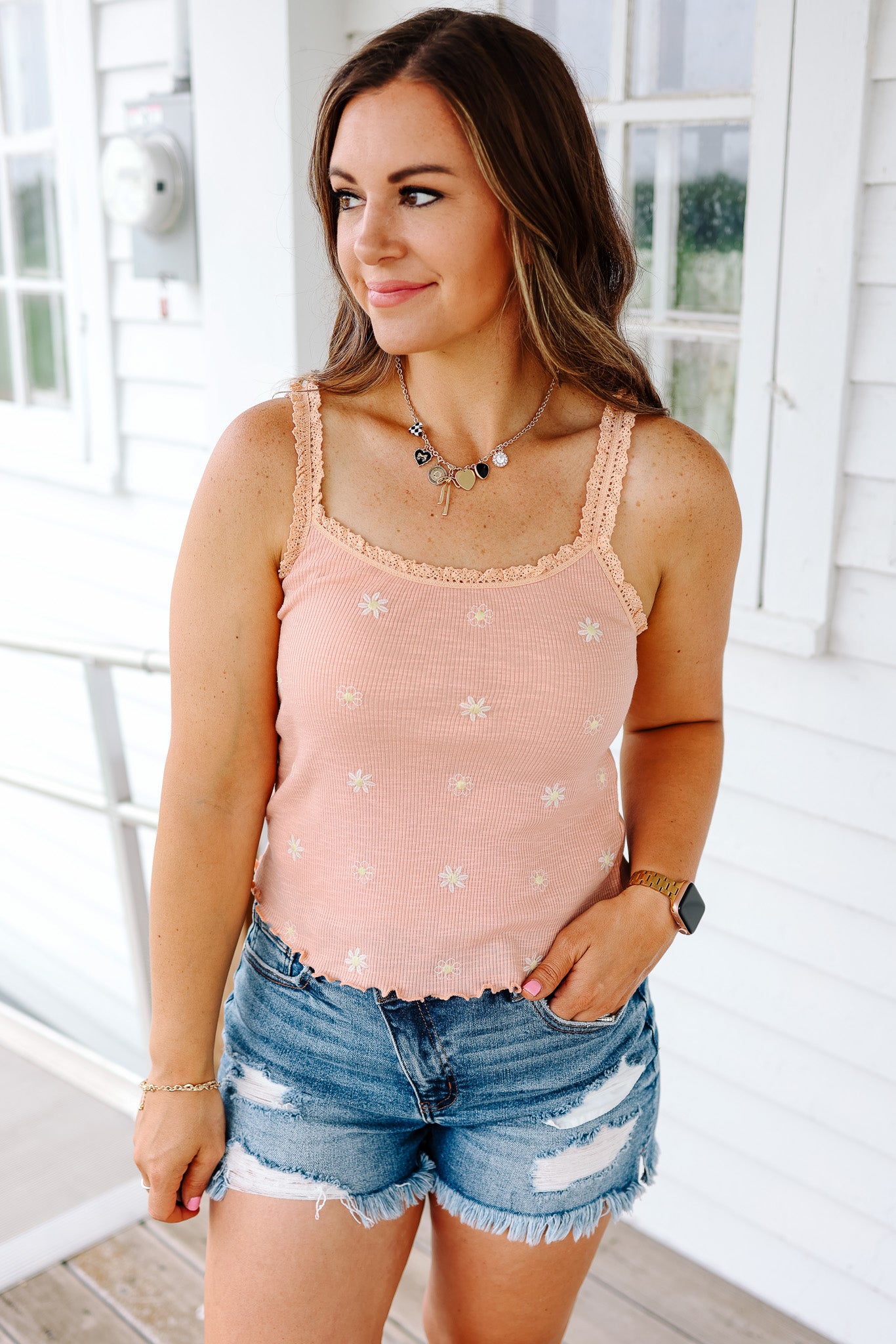 Indra Embroidered Cami - Salmon