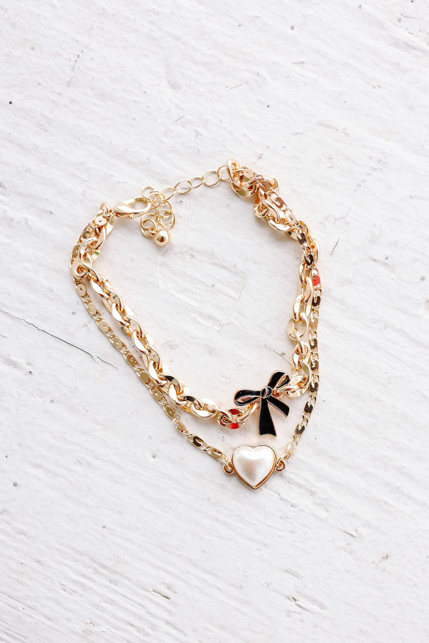 Multi Layer Bow Pearl Charm Bracelet