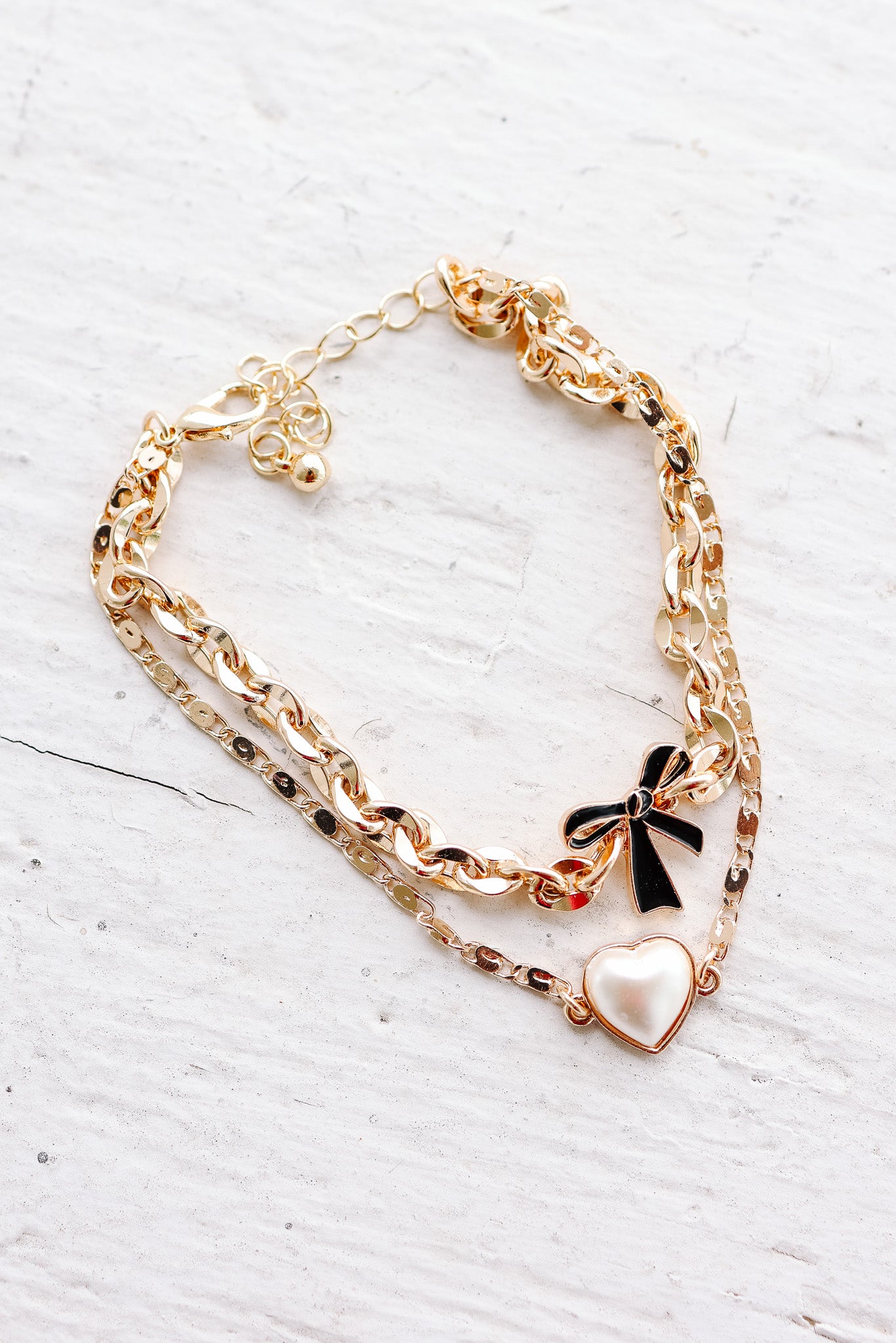 Multi Layer Bow Pearl Charm Bracelet