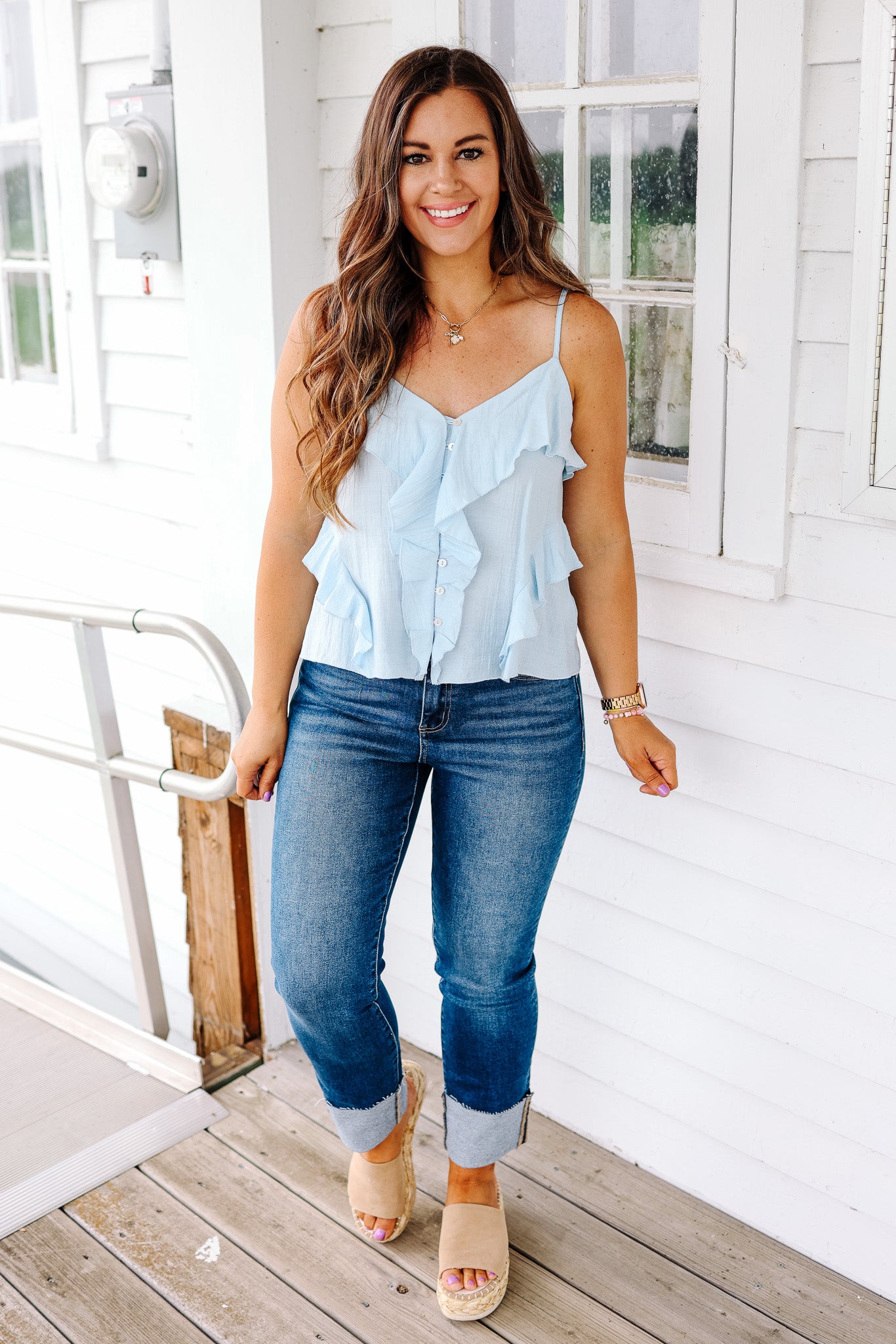 Dina Flowy Button Down Cami - Powder Blue
