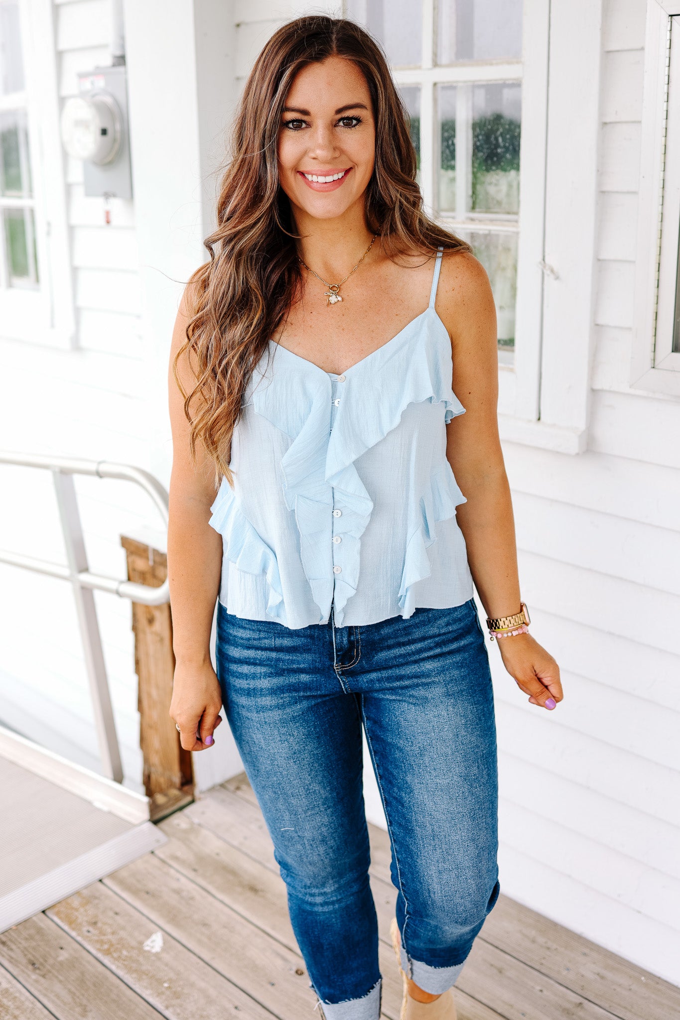 Dina Flowy Button Down Cami - Powder Blue