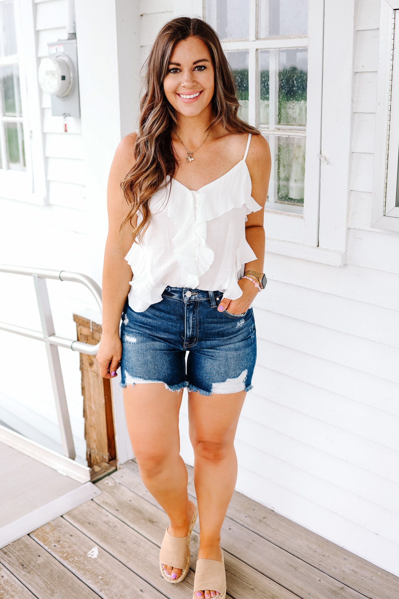 Dina Flowy Button Down Cami - White