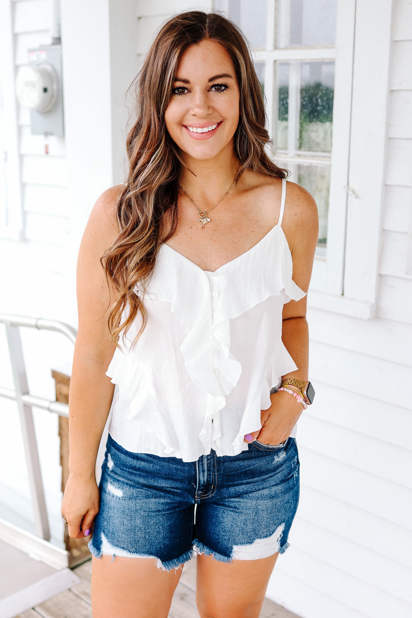 Dina Flowy Button Down Cami - White