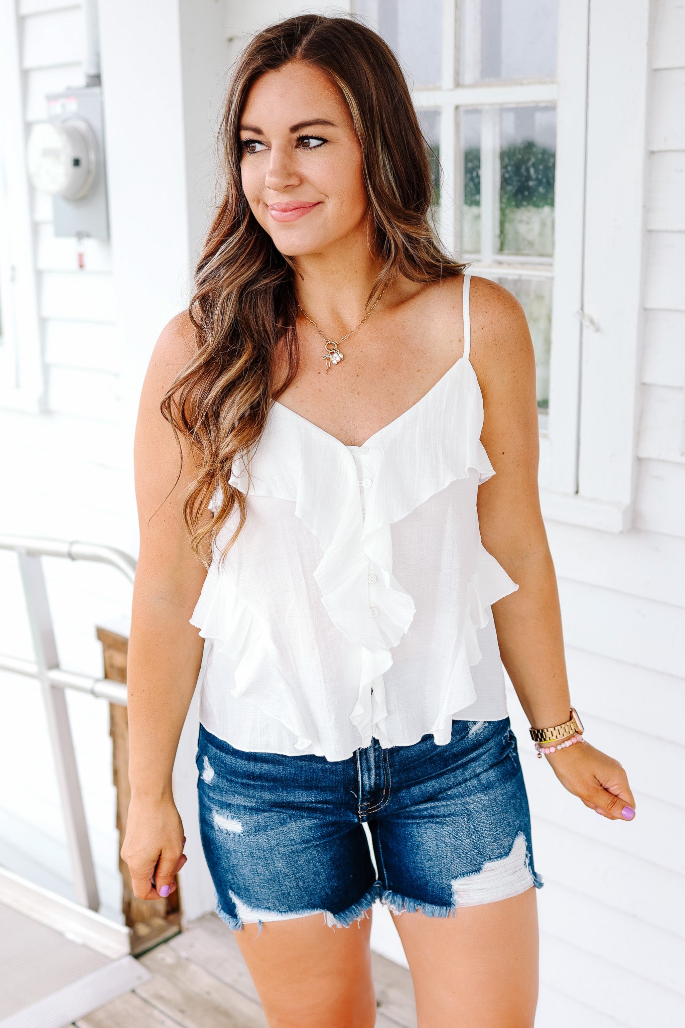Dina Flowy Button Down Cami - White