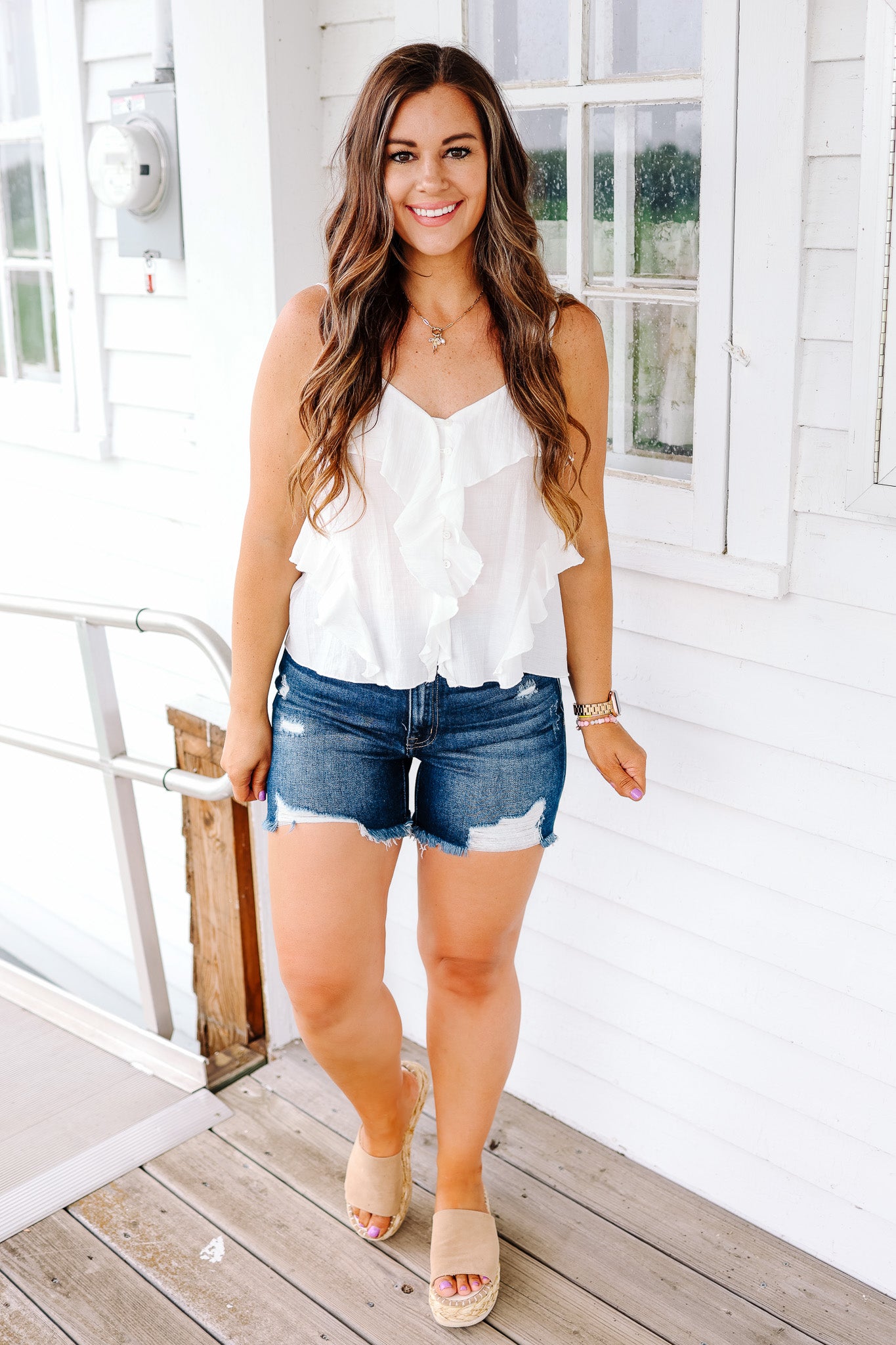 Dina Flowy Button Down Cami - White
