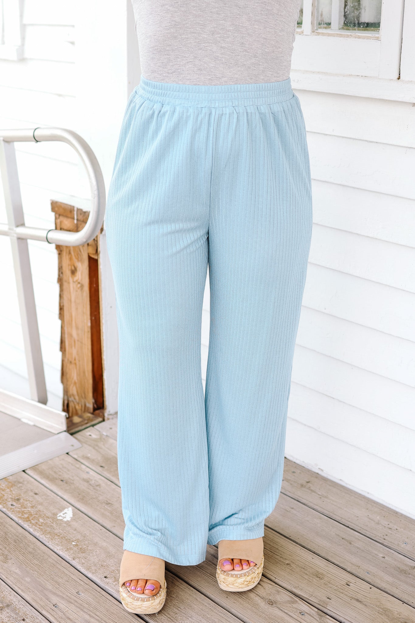 Burn Out Striped Pants - Light Blue