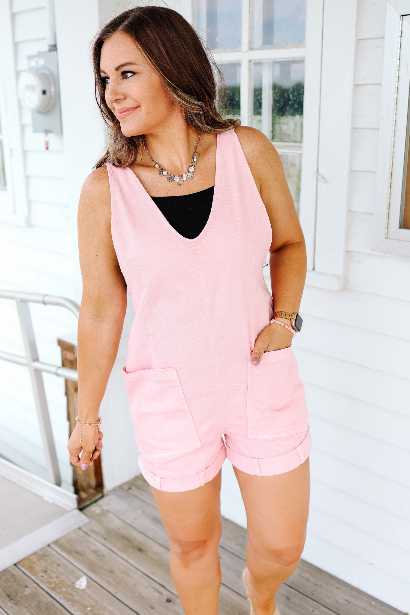 Cove Washed Romper - Pink