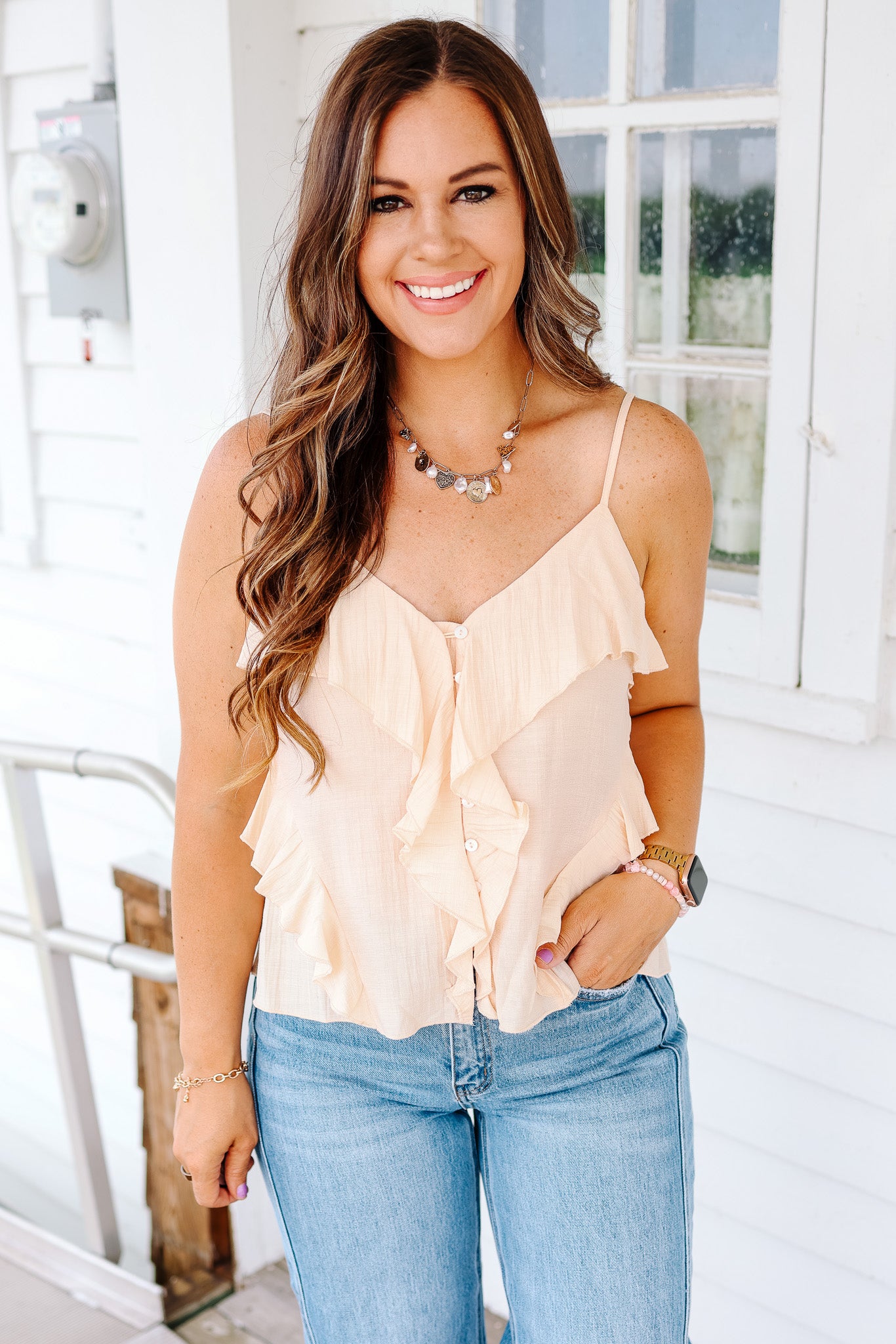 Dina Flowy Button Down Cami Top - Blush