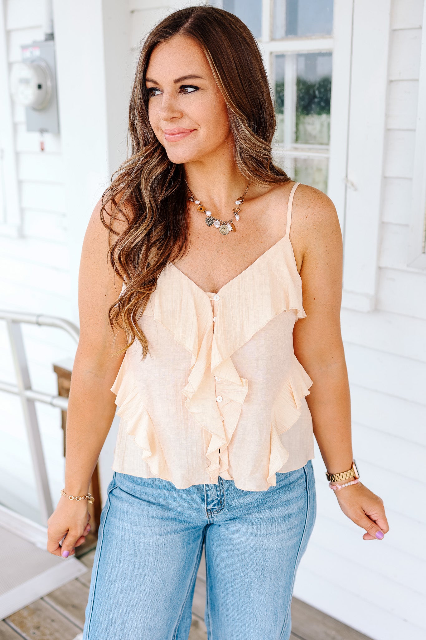 Dina Flowy Button Down Cami Top - Blush