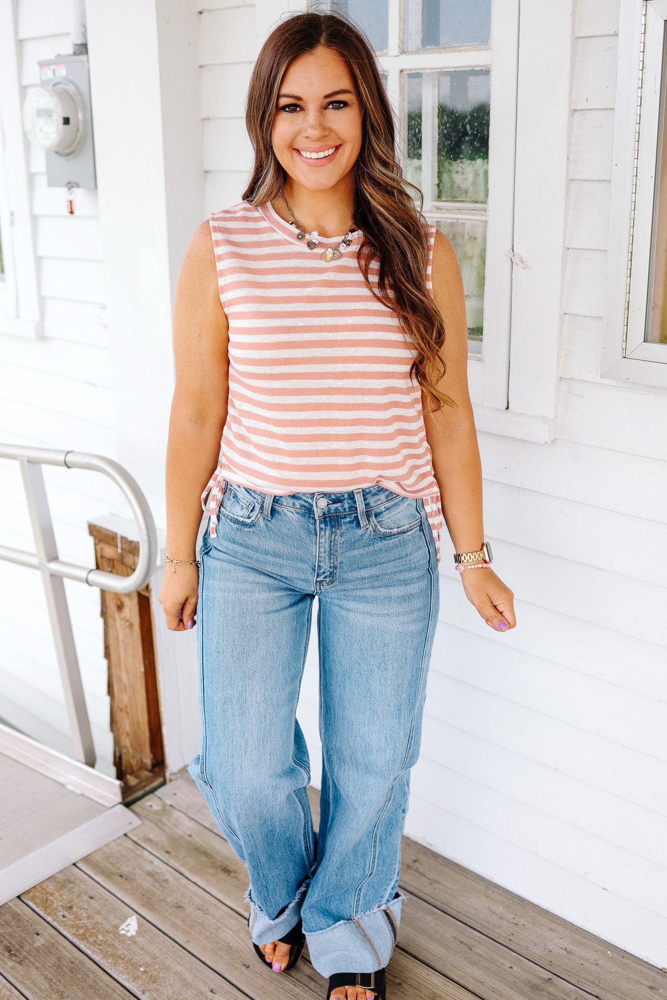 Kaia Side Ruched Muscle Tank - Apricot