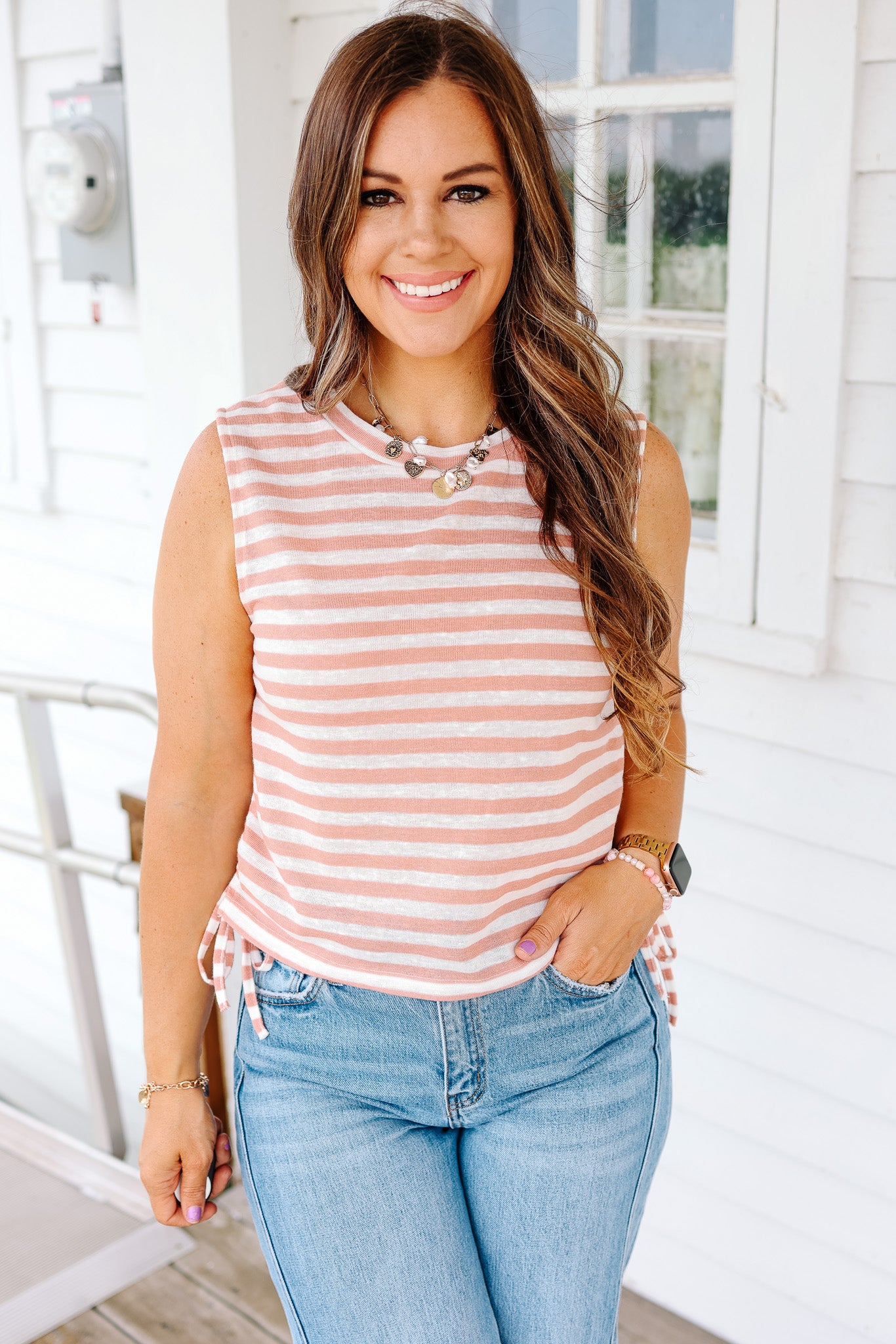 Kaia Side Ruched Muscle Tank - Apricot