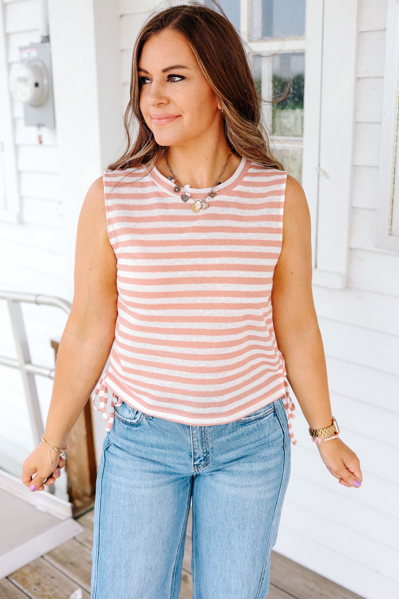 Kaia Side Ruched Muscle Tank - Apricot