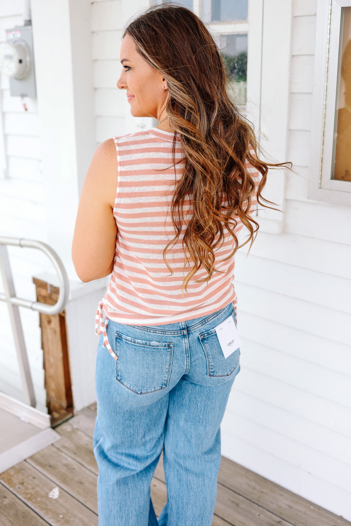 Kaia Side Ruched Muscle Tank - Apricot