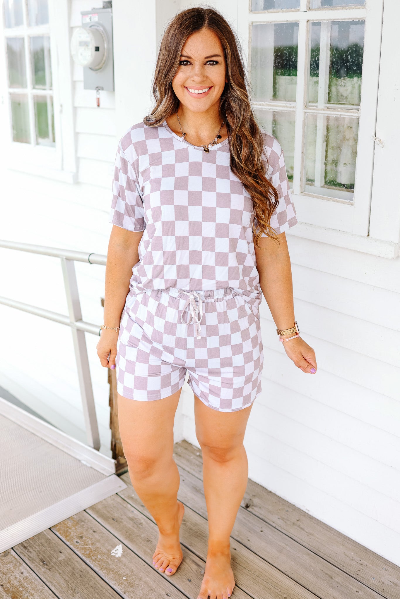 Shorts Pajama Set - Neutral Checkered