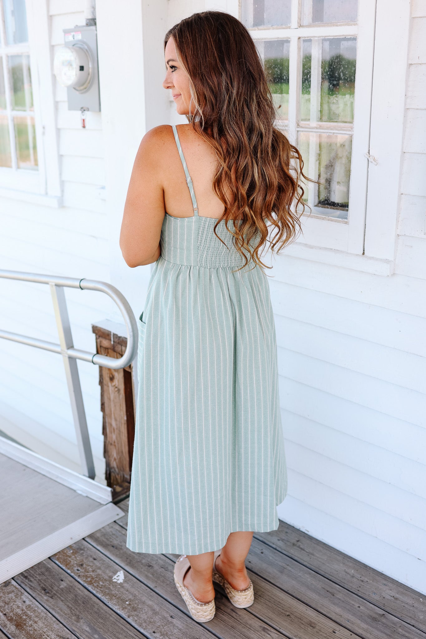Vivi Striped Linen Midi Dress - Mint
