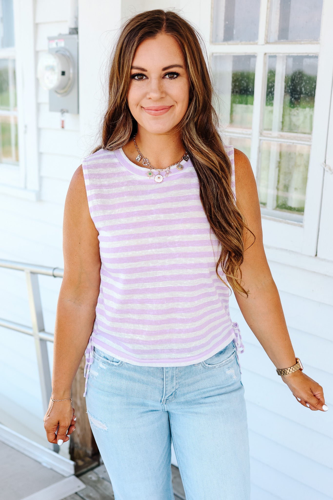 Kaia Side Ruched Muscle Tank - Lilac