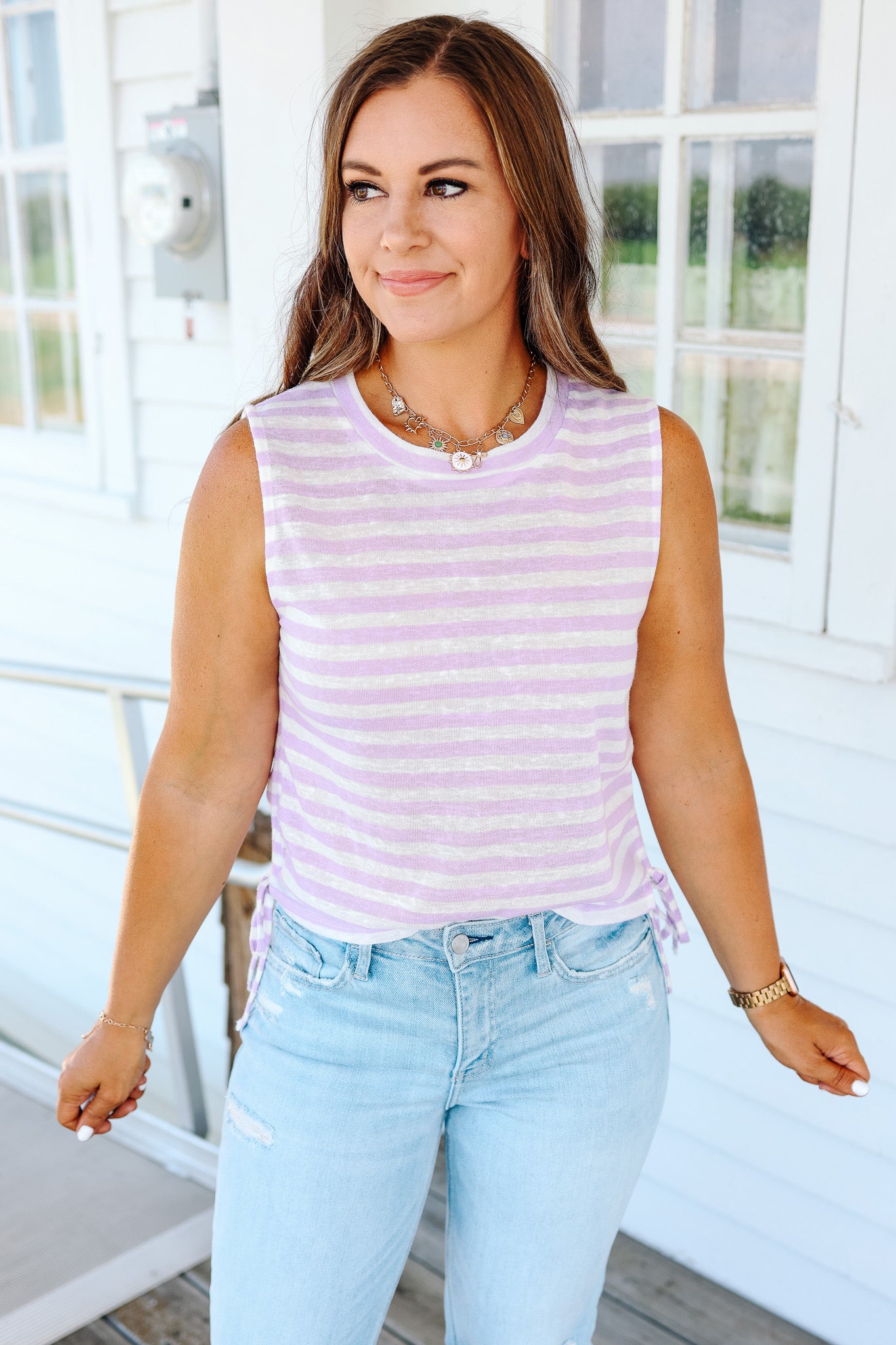 Kaia Side Ruched Muscle Tank - Lilac