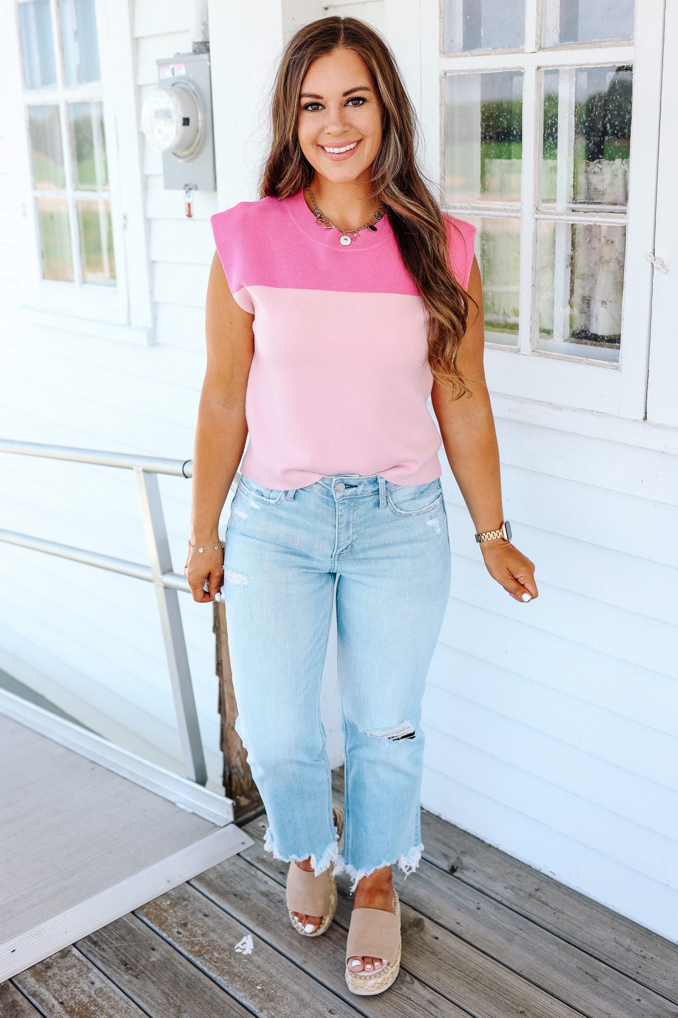 Wrenlee Muscle Sweater - Pink Combo