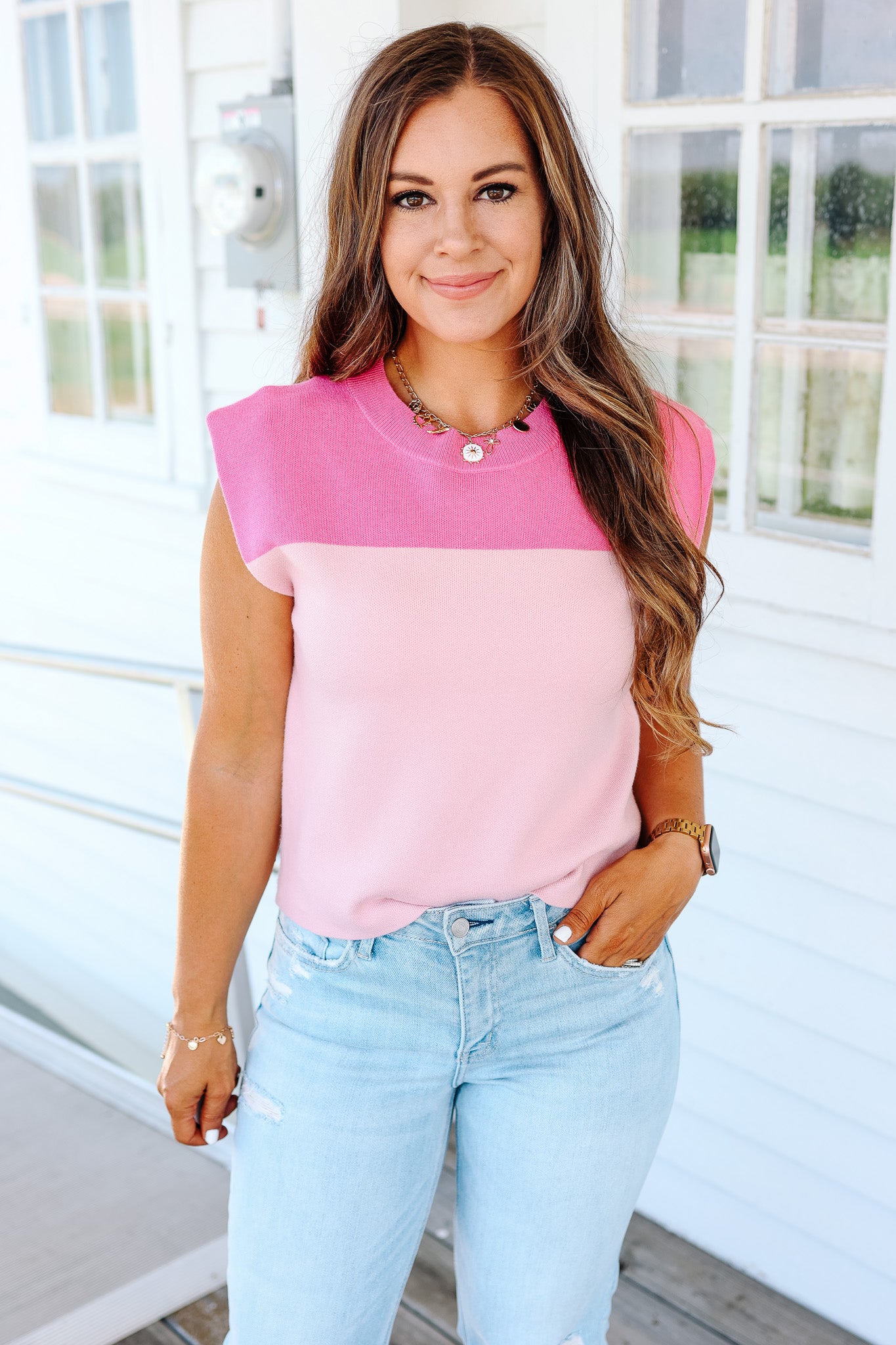 Wrenlee Muscle Sweater - Pink Combo