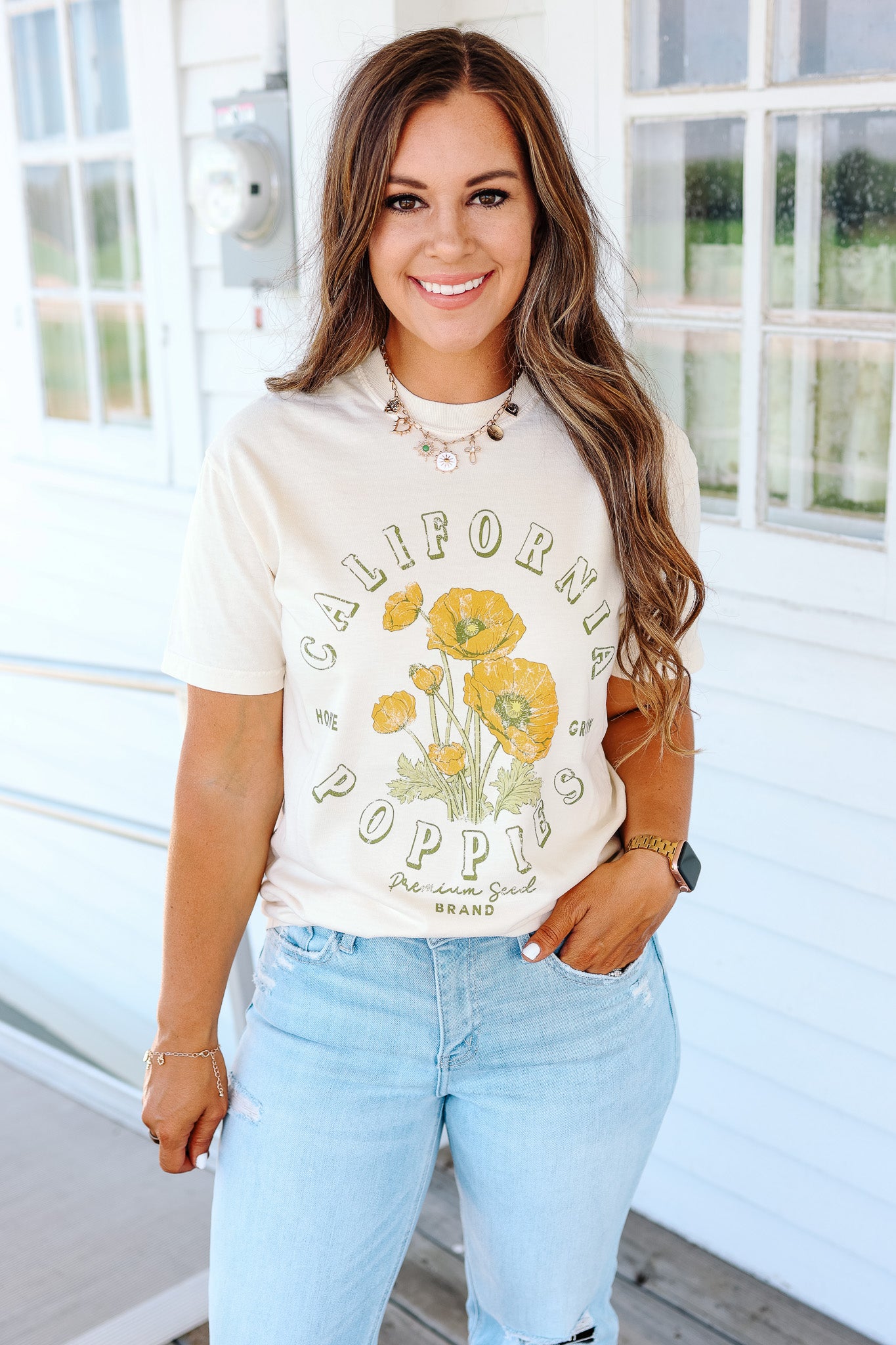 California Poppies Graphic Tee - Ivory