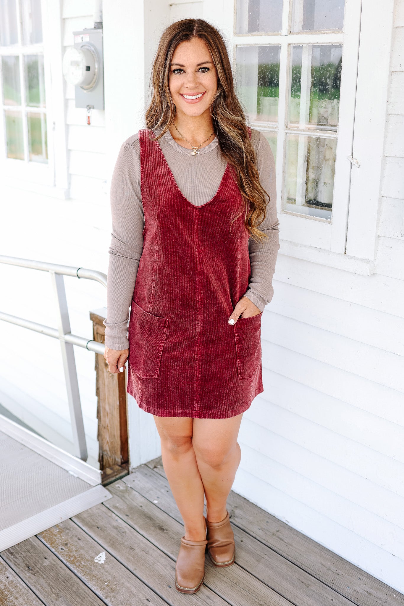 Brynn Corduroy Overall Dress - Raspberry