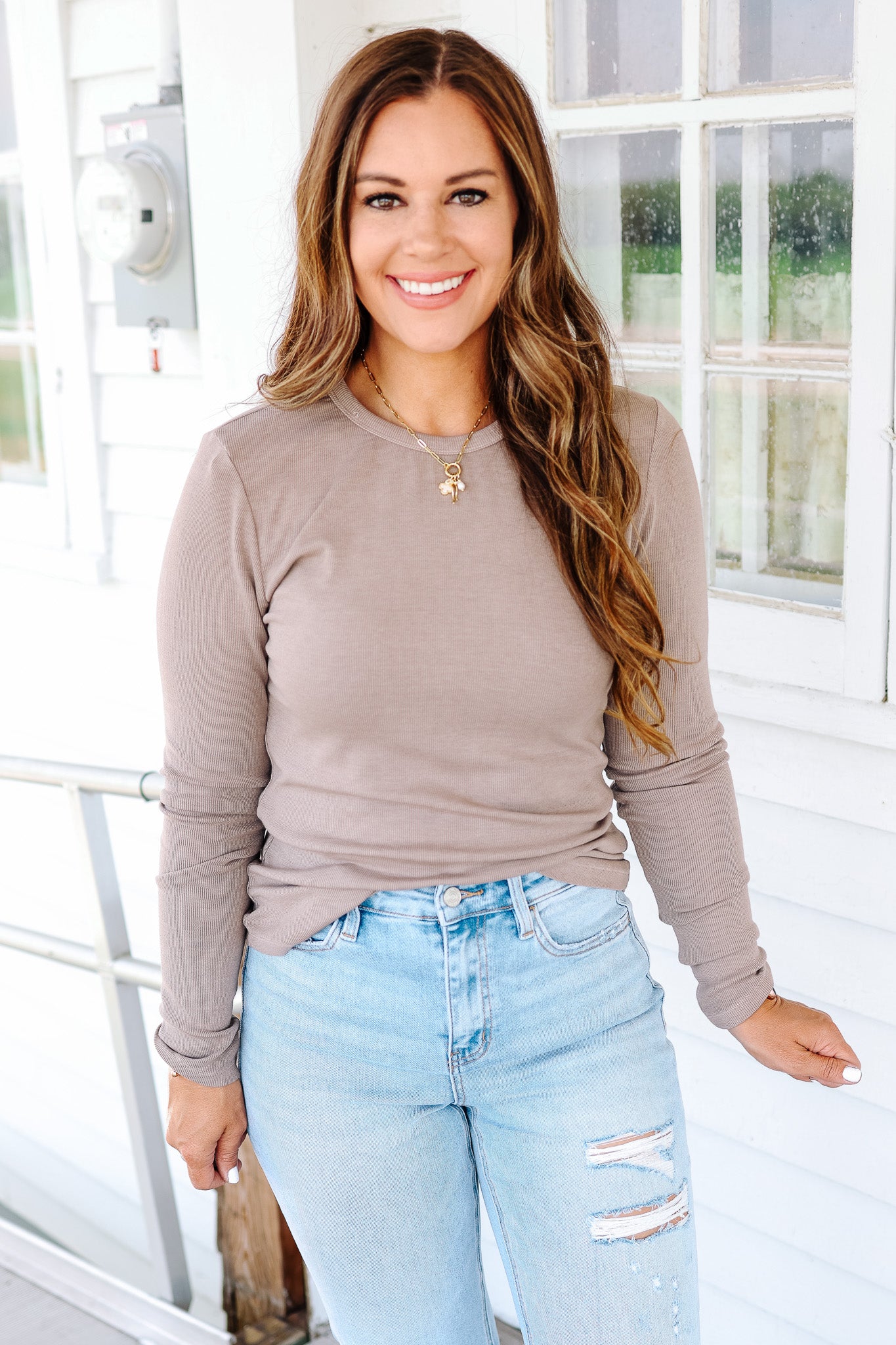Amelia Crew Neck Long Sleeve - Taupe