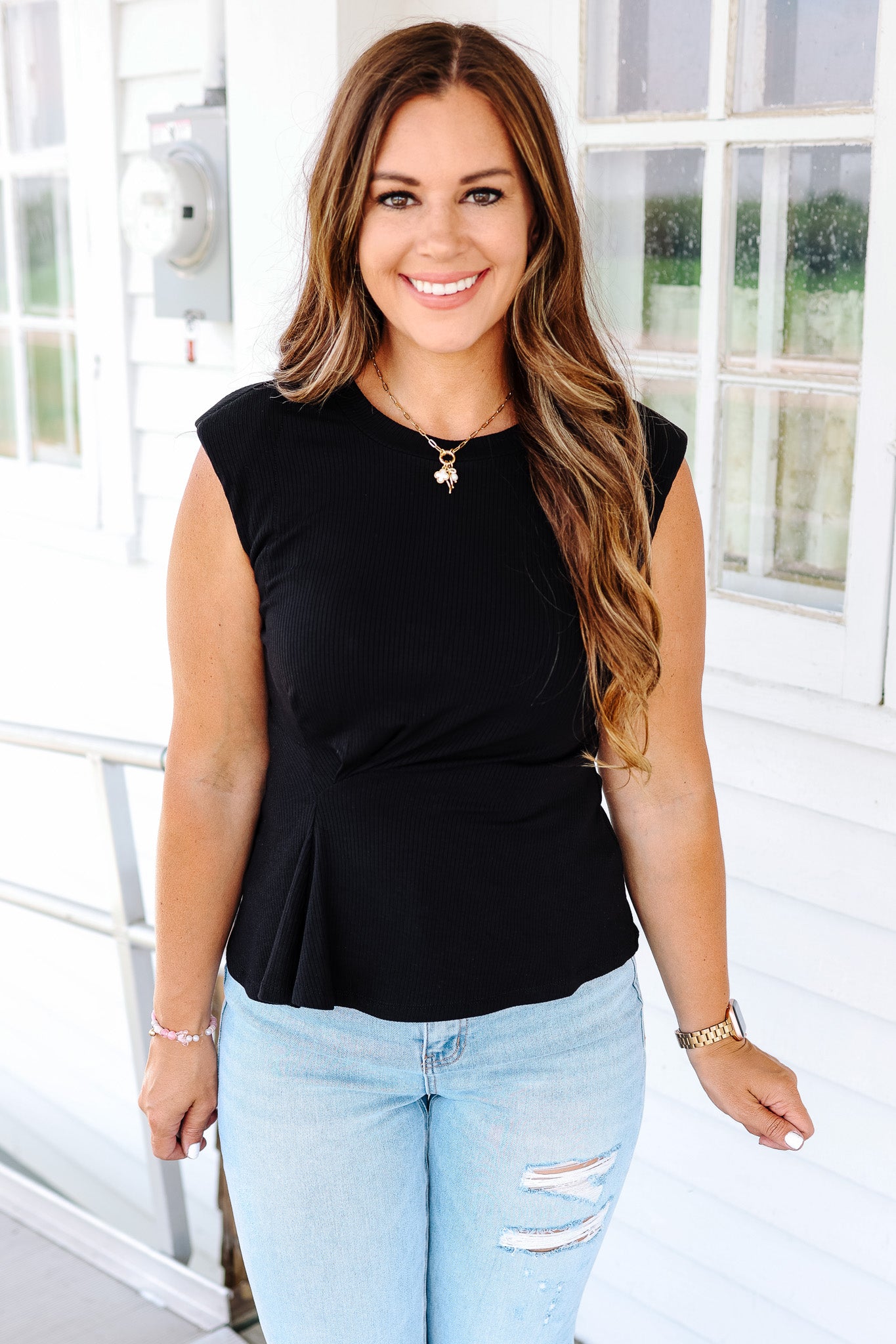 Lucy Ribbed Asymmetrical Top - Black