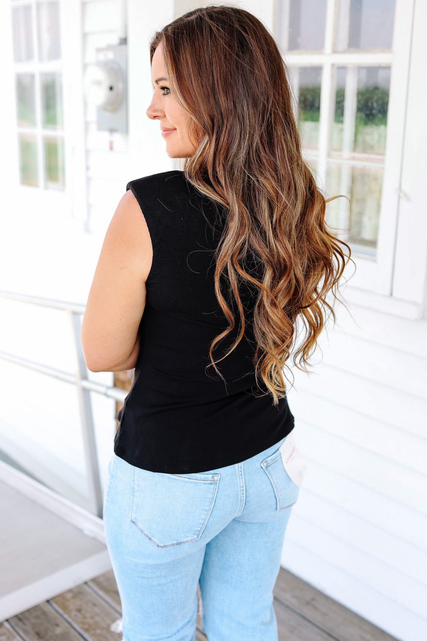 Lucy Ribbed Asymmetrical Top - Black