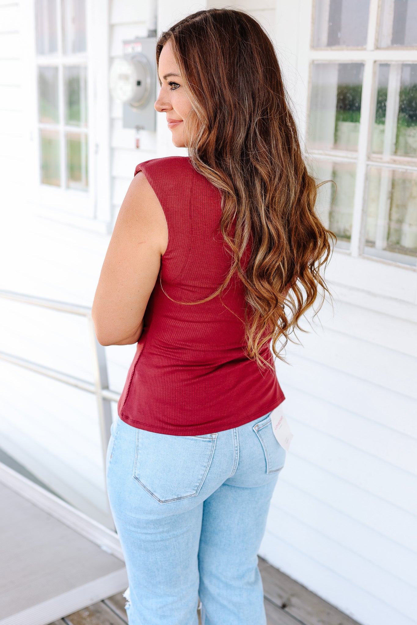 Lucy Ribbed Asymmetrical Top - Merlot