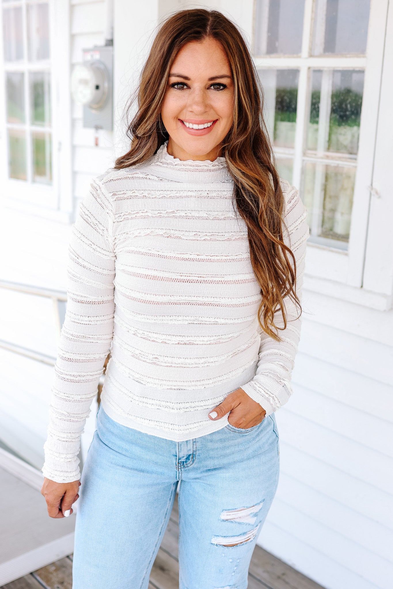 Edie Ruffled Lace Mockneck Top