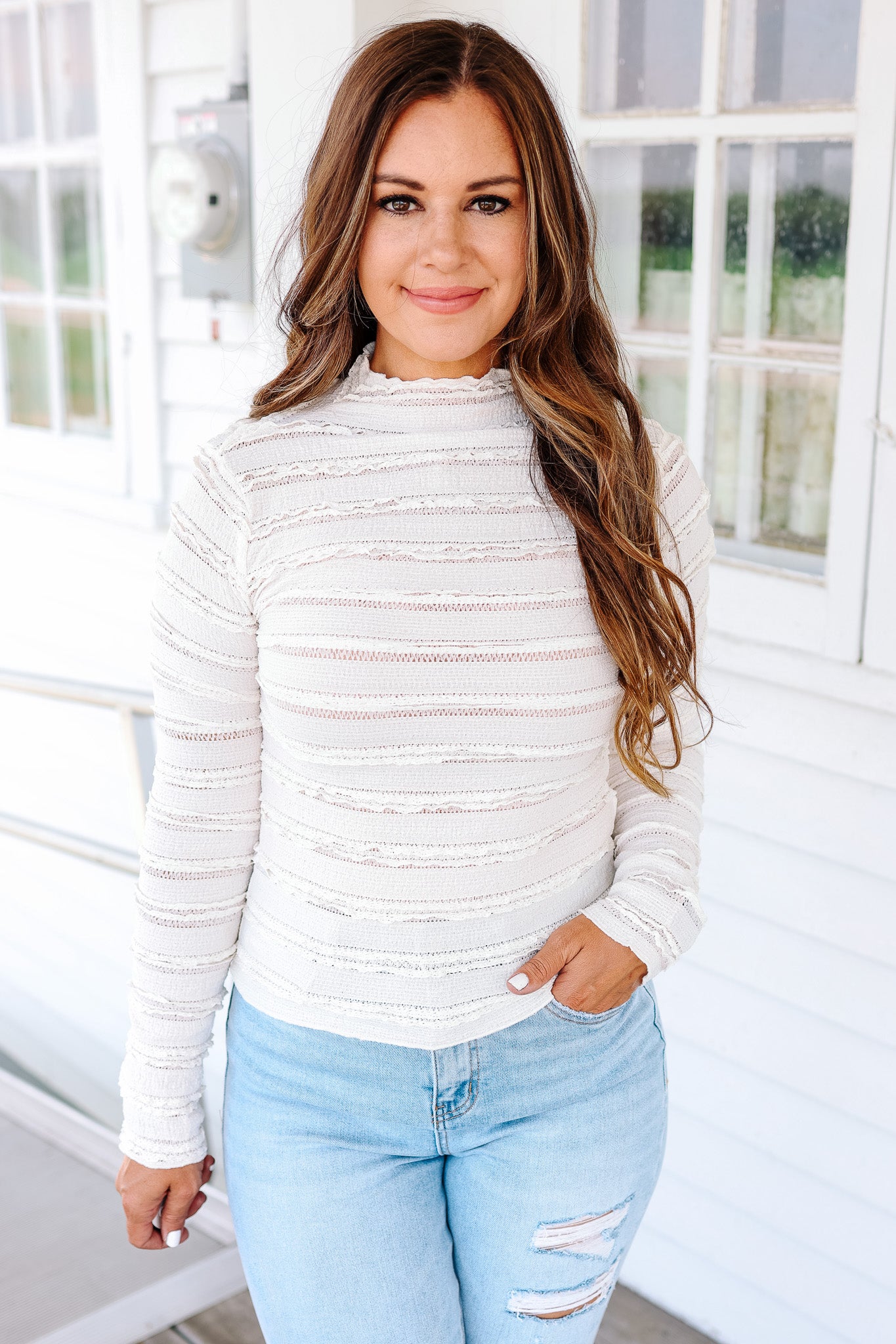 Edie Ruffled Lace Mockneck Top