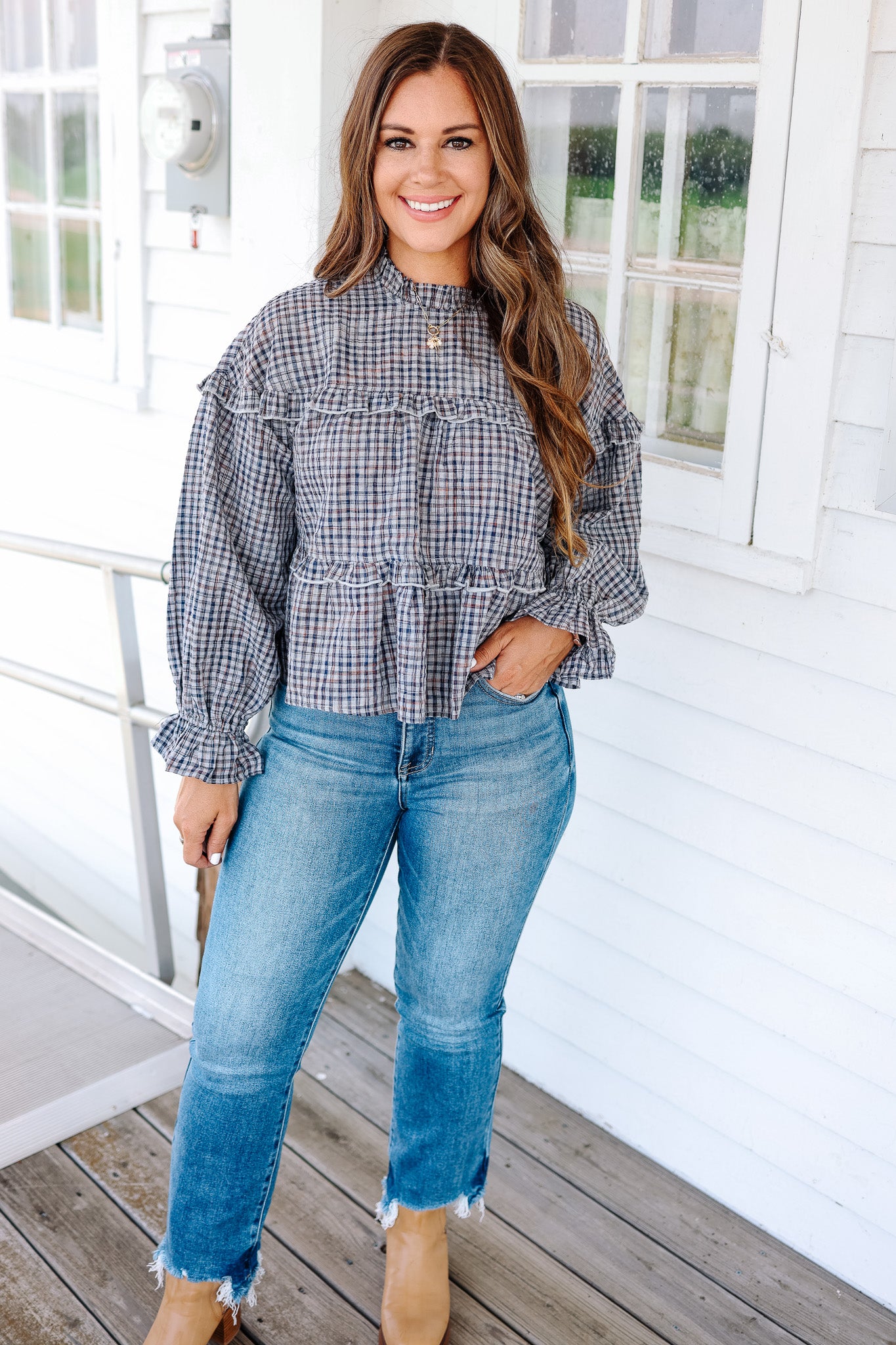 Poppy Ruffled Plaid Top