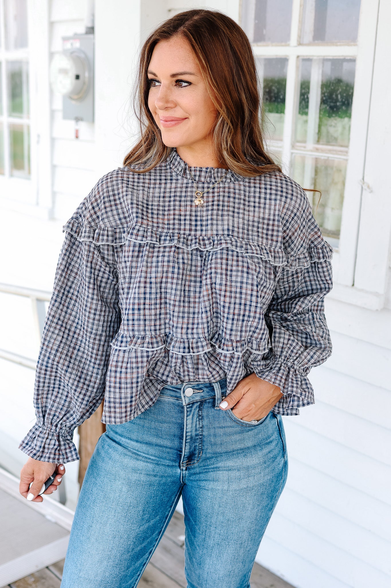 Poppy Ruffled Plaid Top