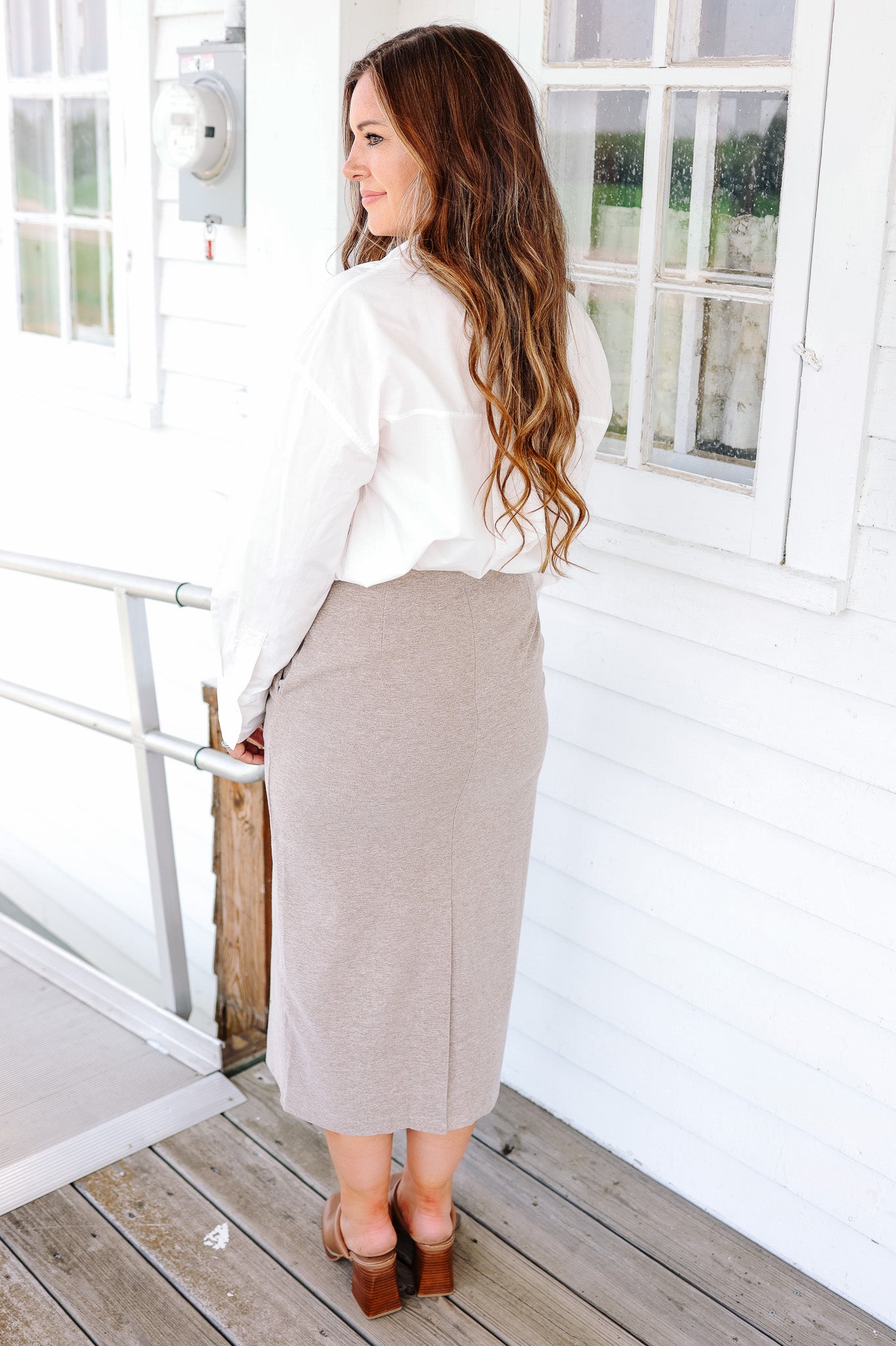 Estee Brushed Midi Skirt - Taupe