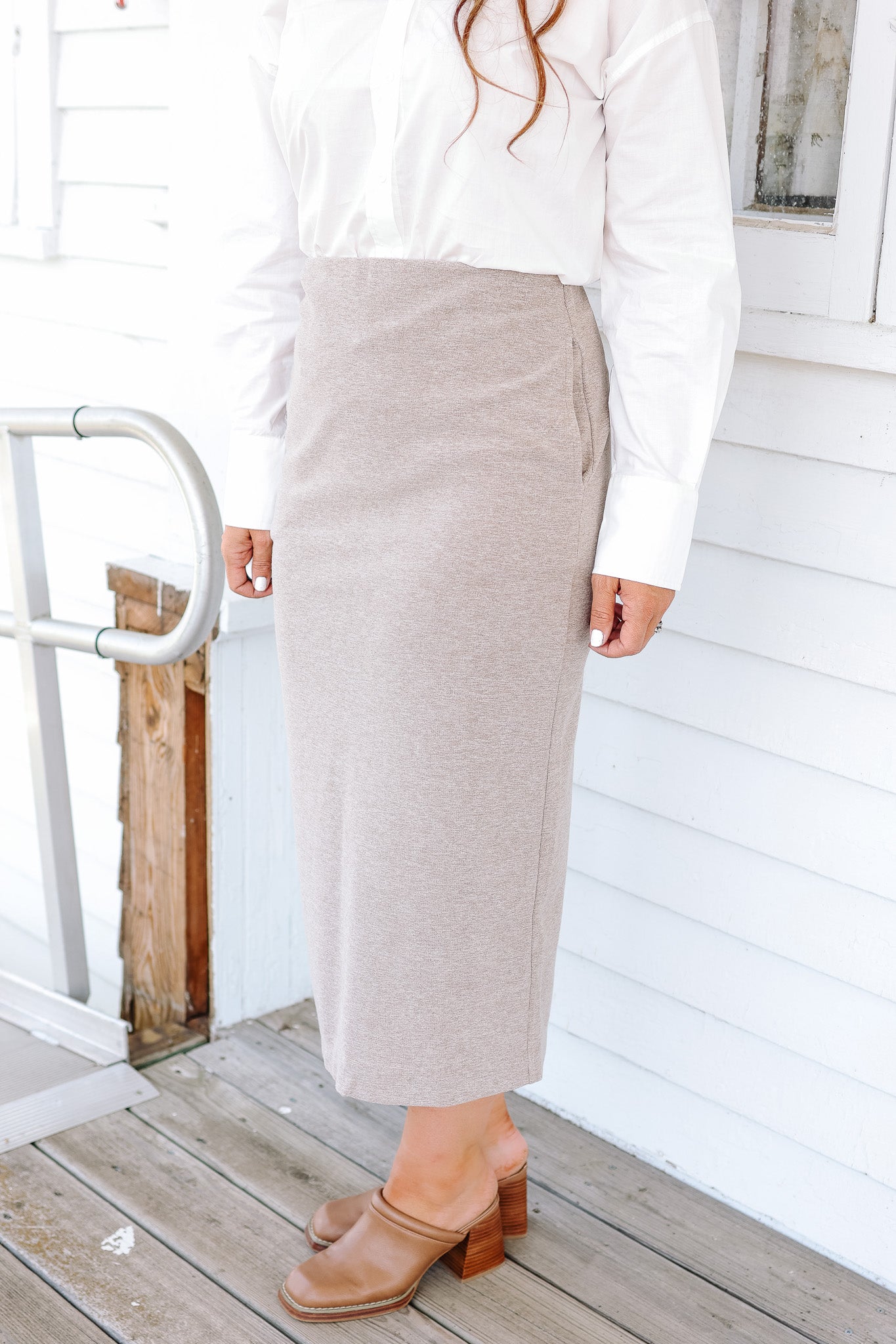 Estee Brushed Midi Skirt - Taupe