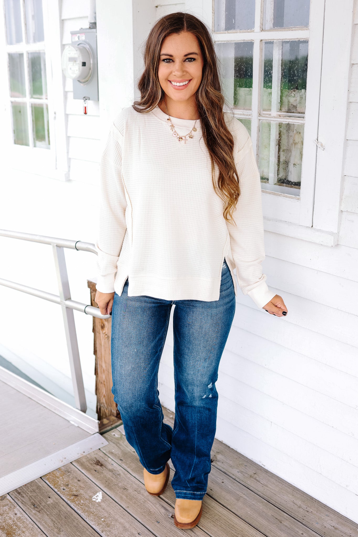 Mia Brushed Thermal Pullover - Cream