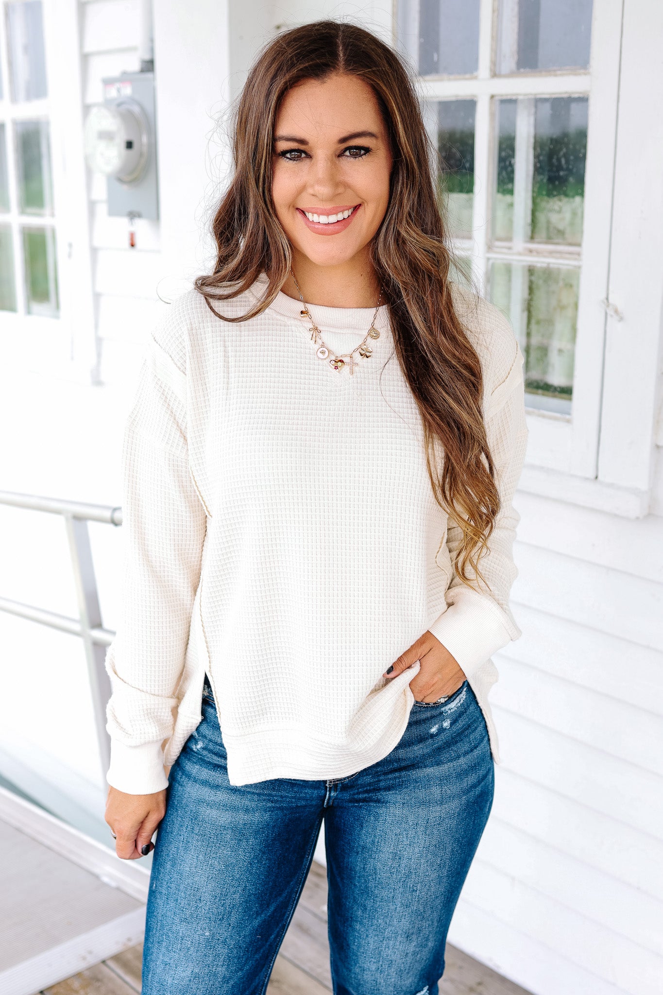 Mia Brushed Thermal Pullover - Cream