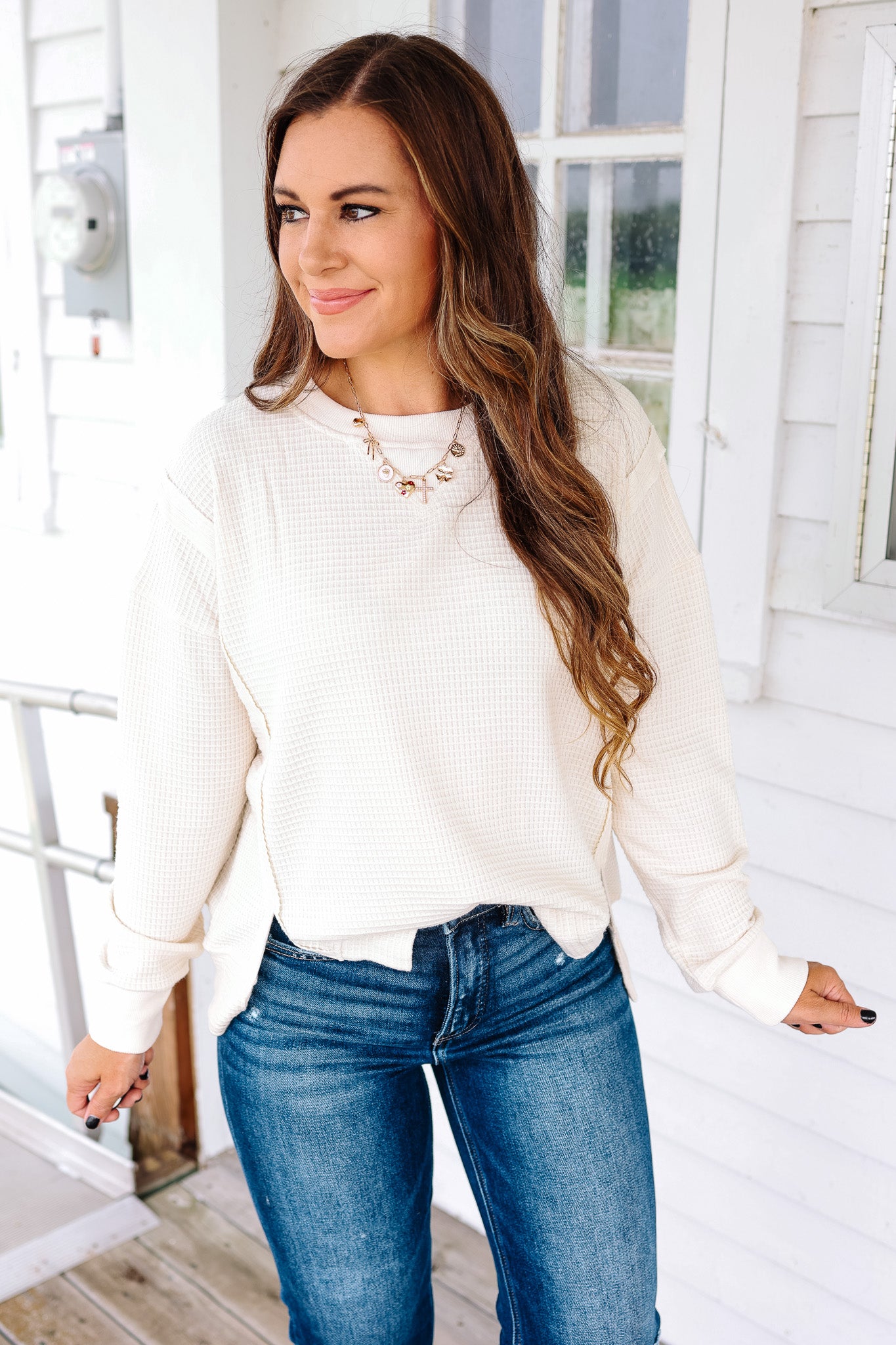 Mia Brushed Thermal Pullover - Cream