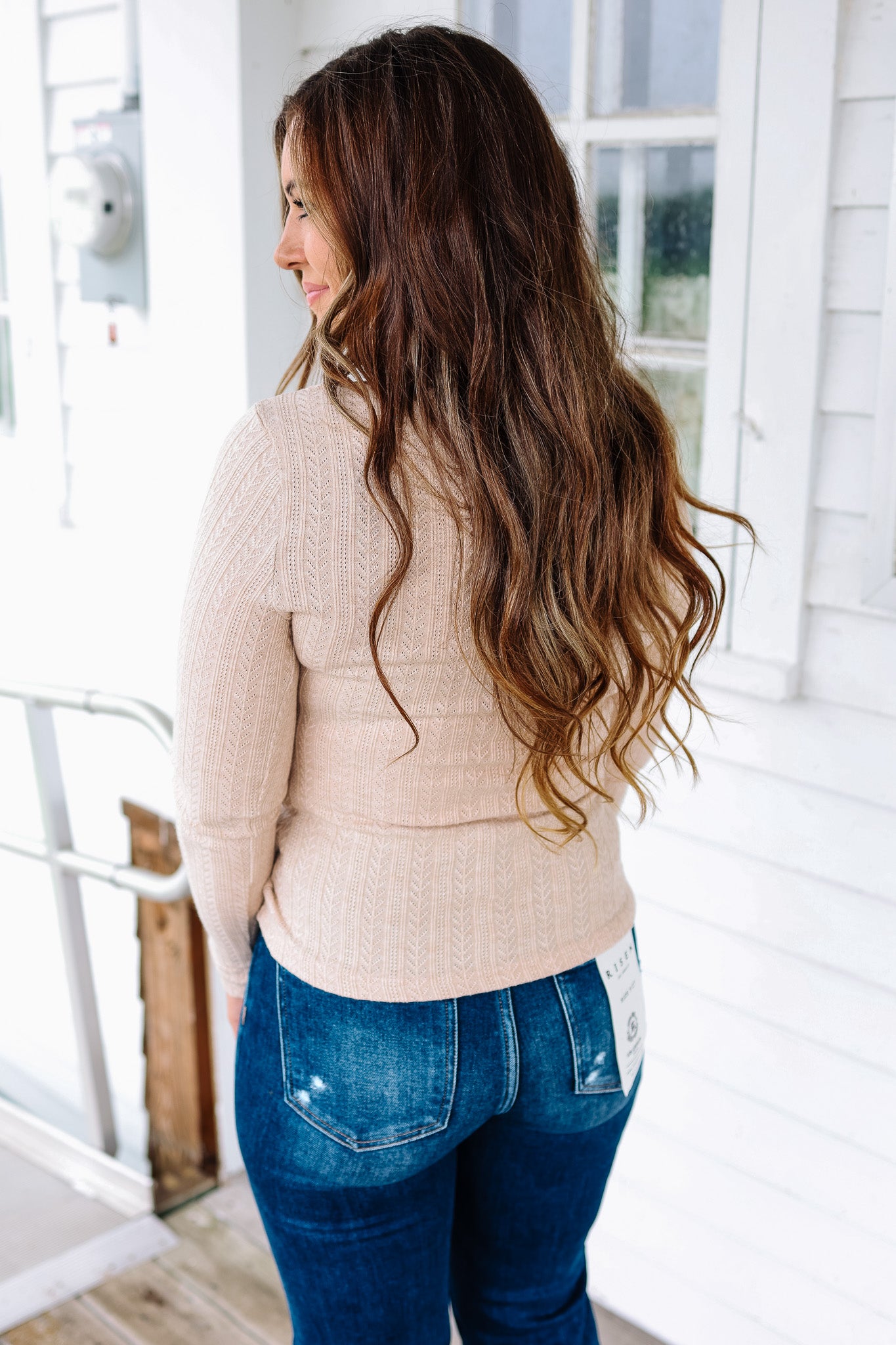 Holly Lace Edge Pointelle Top - Taupe