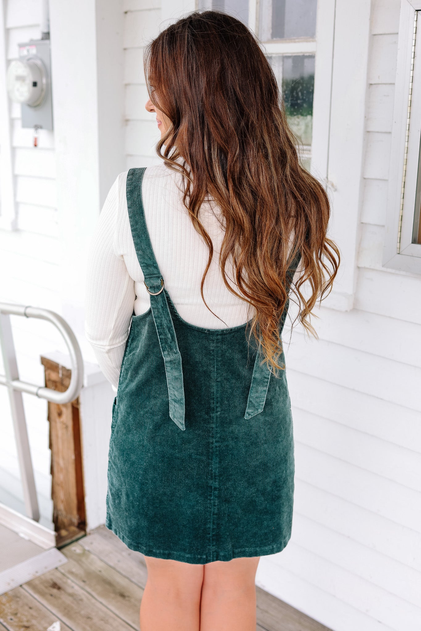 Brynn Corduroy Overall Dress - Hunter Green