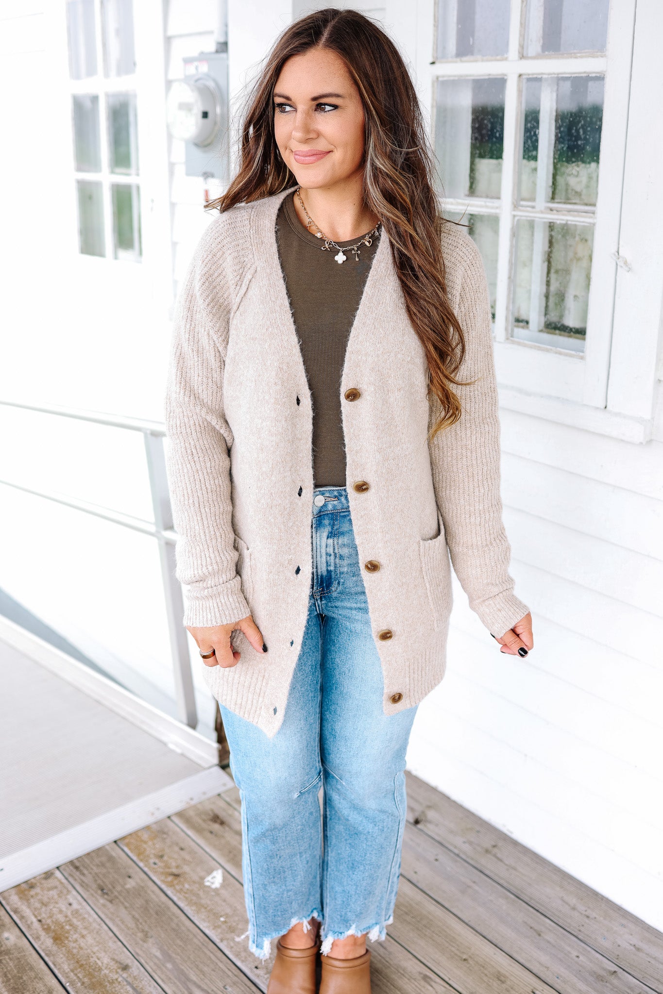 Lina Button Down Cardigan - Taupe