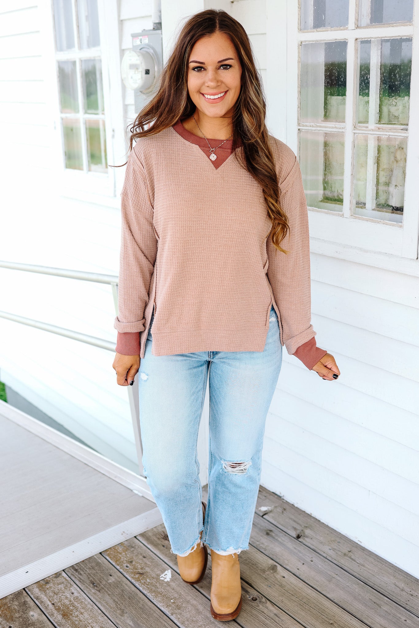 Mia Brushed Thermal Pullover - Rust