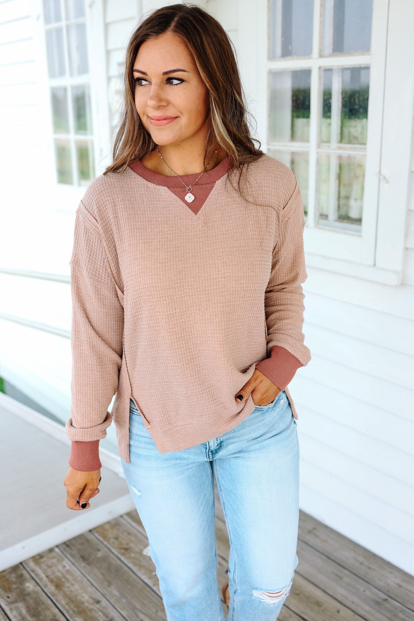 Mia Brushed Thermal Pullover - Rust