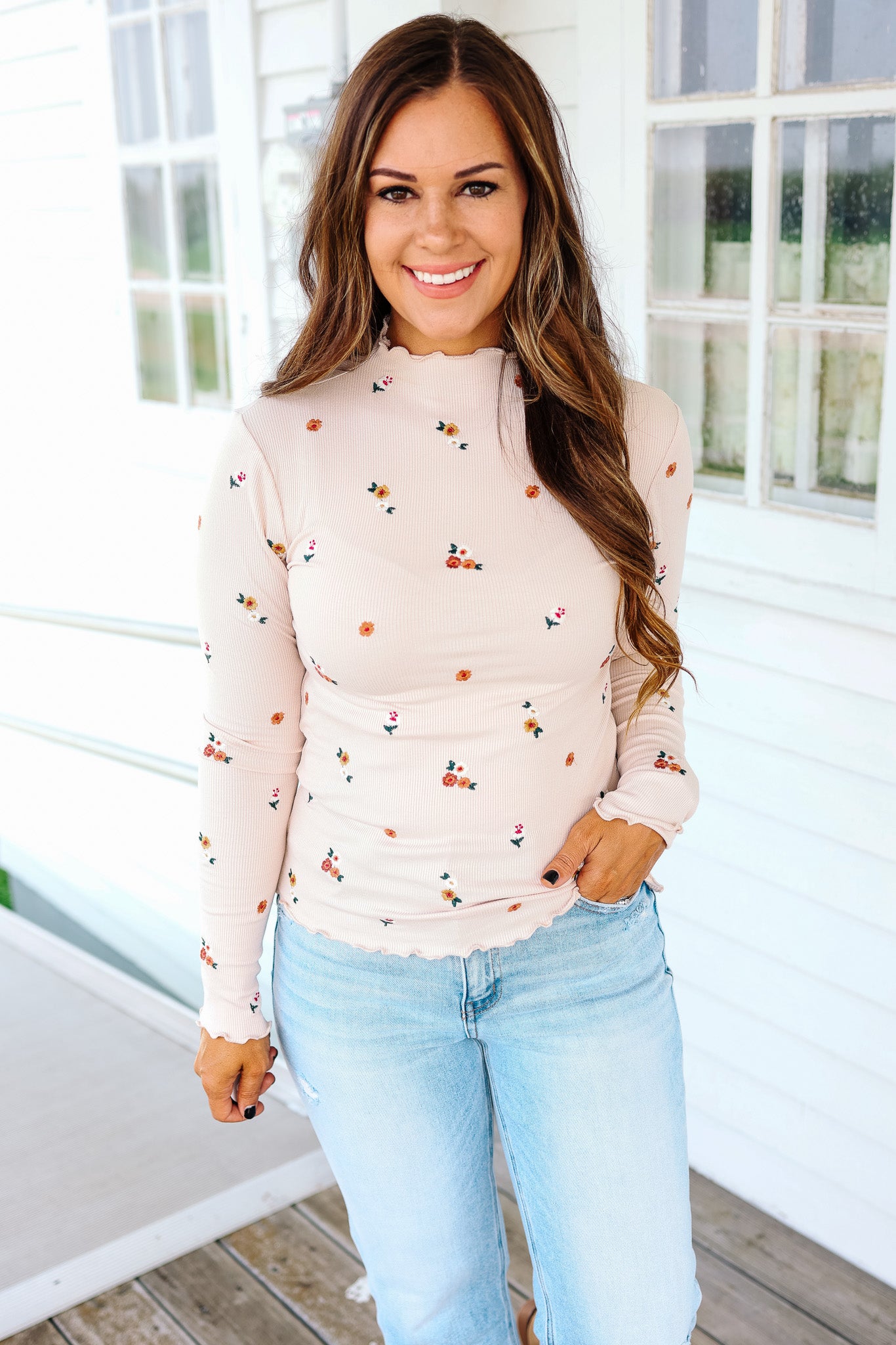 Ivana Floral Embroidered Ribbed Top