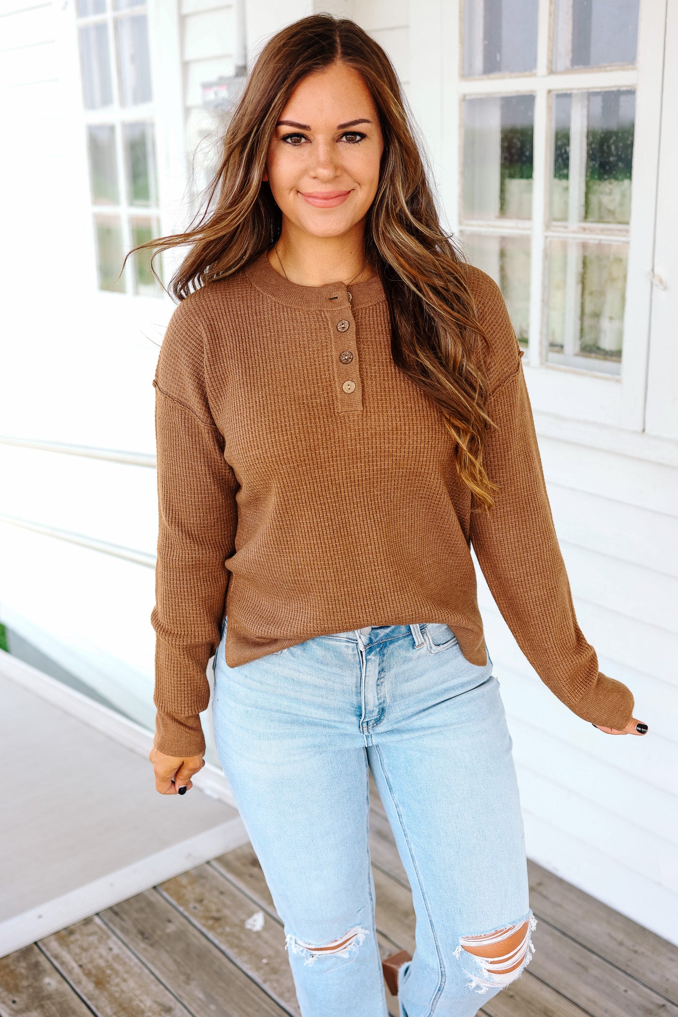Gianna Waffle Sweater - Brown