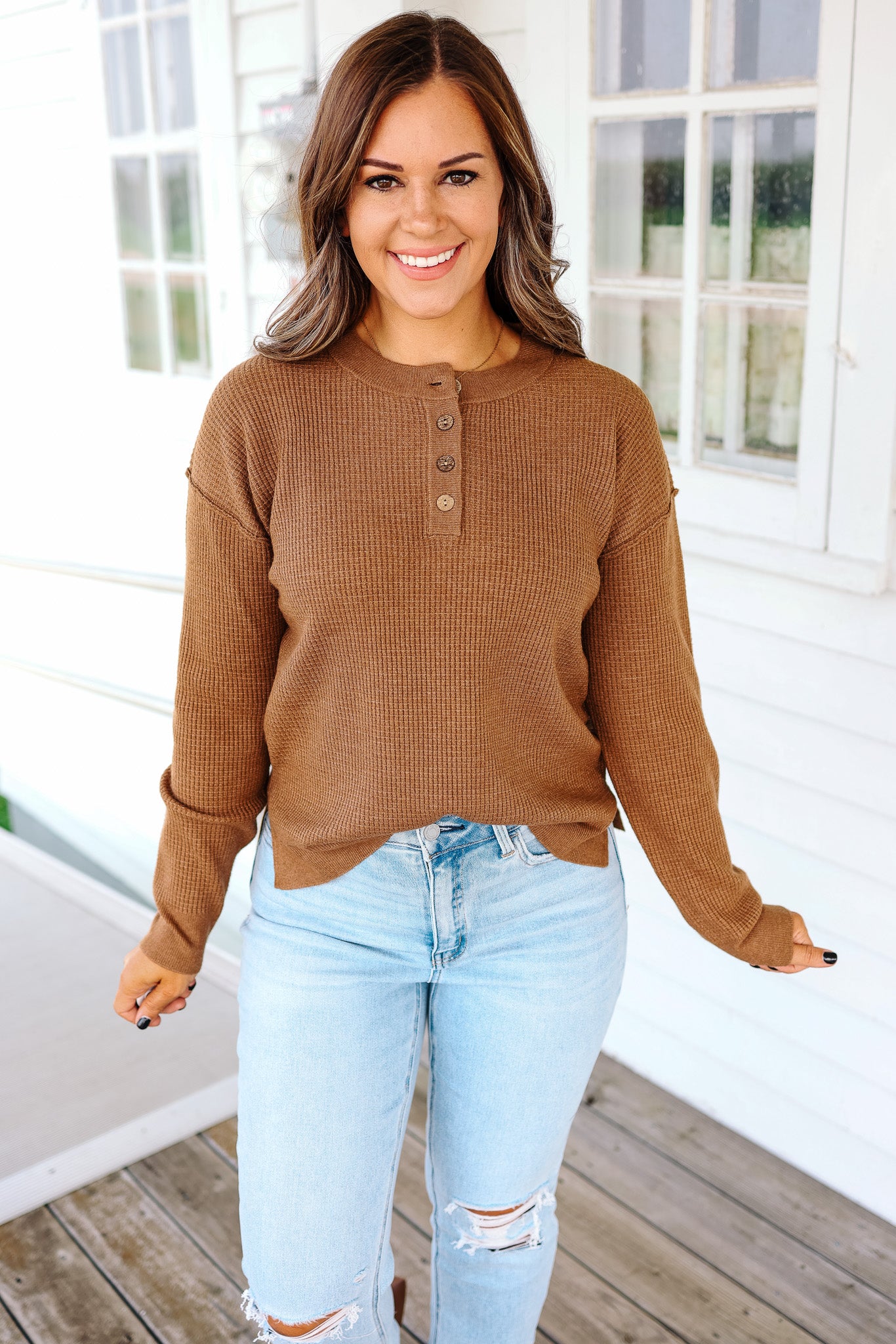 Gianna Waffle Sweater - Brown